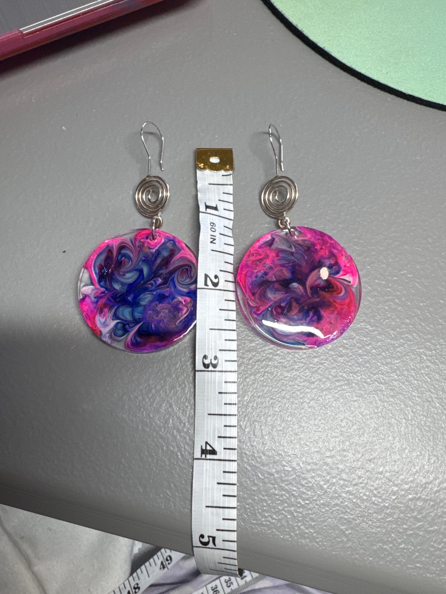 Pink and Blue Color Swirl Resin Earrings