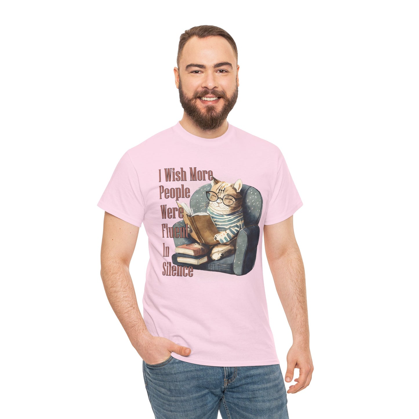 Charming Cat Reading Tee, Funny Cat Lover Shirt, Silent Reader Gift, Cozy Everyday Wear, Unisex Cotton Top