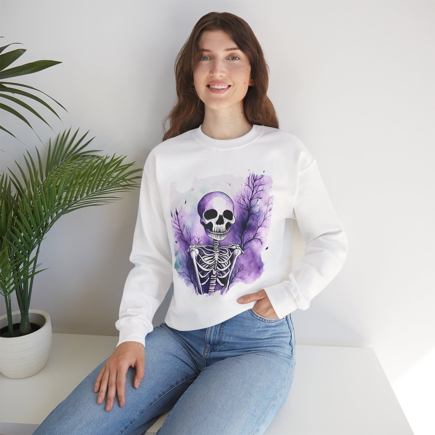 Skeleton Art Unisex Sweatshirt, Cozy Fall Fashion, Halloween Outfit, Artistic Gift, Skeleton Sweatshirt, Soft Crewneck