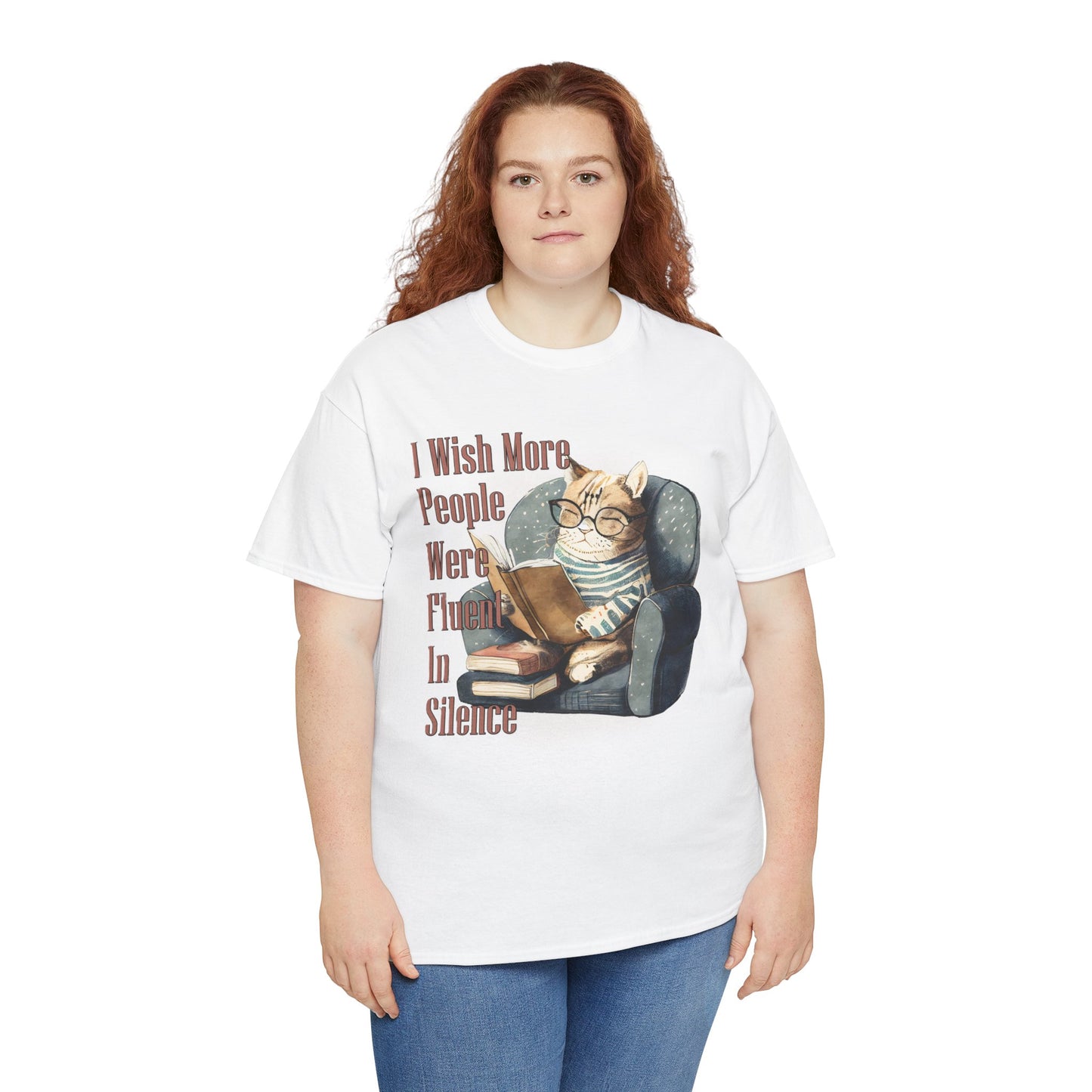 Charming Cat Reading Tee, Funny Cat Lover Shirt, Silent Reader Gift, Cozy Everyday Wear, Unisex Cotton Top