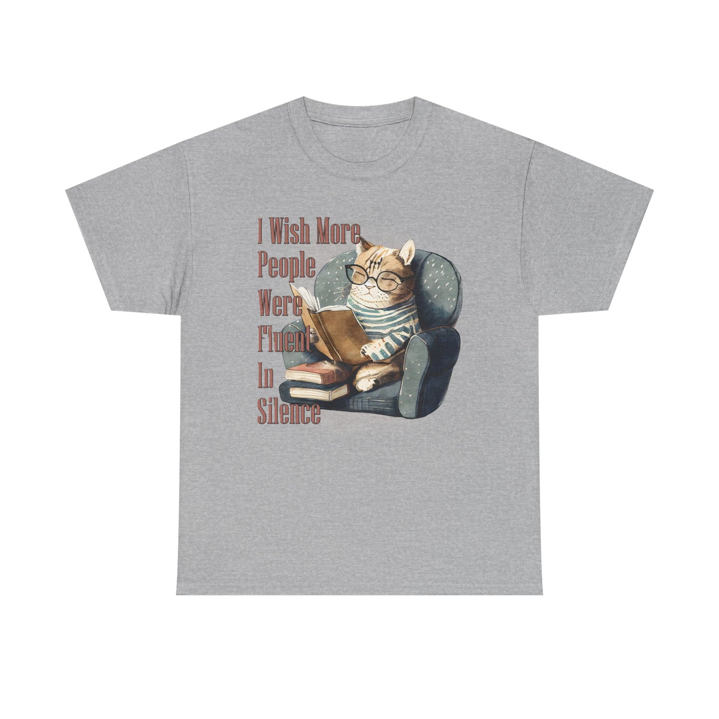 Charming Cat Reading Tee, Funny Cat Lover Shirt, Silent Reader Gift, Cozy Everyday Wear, Unisex Cotton Top