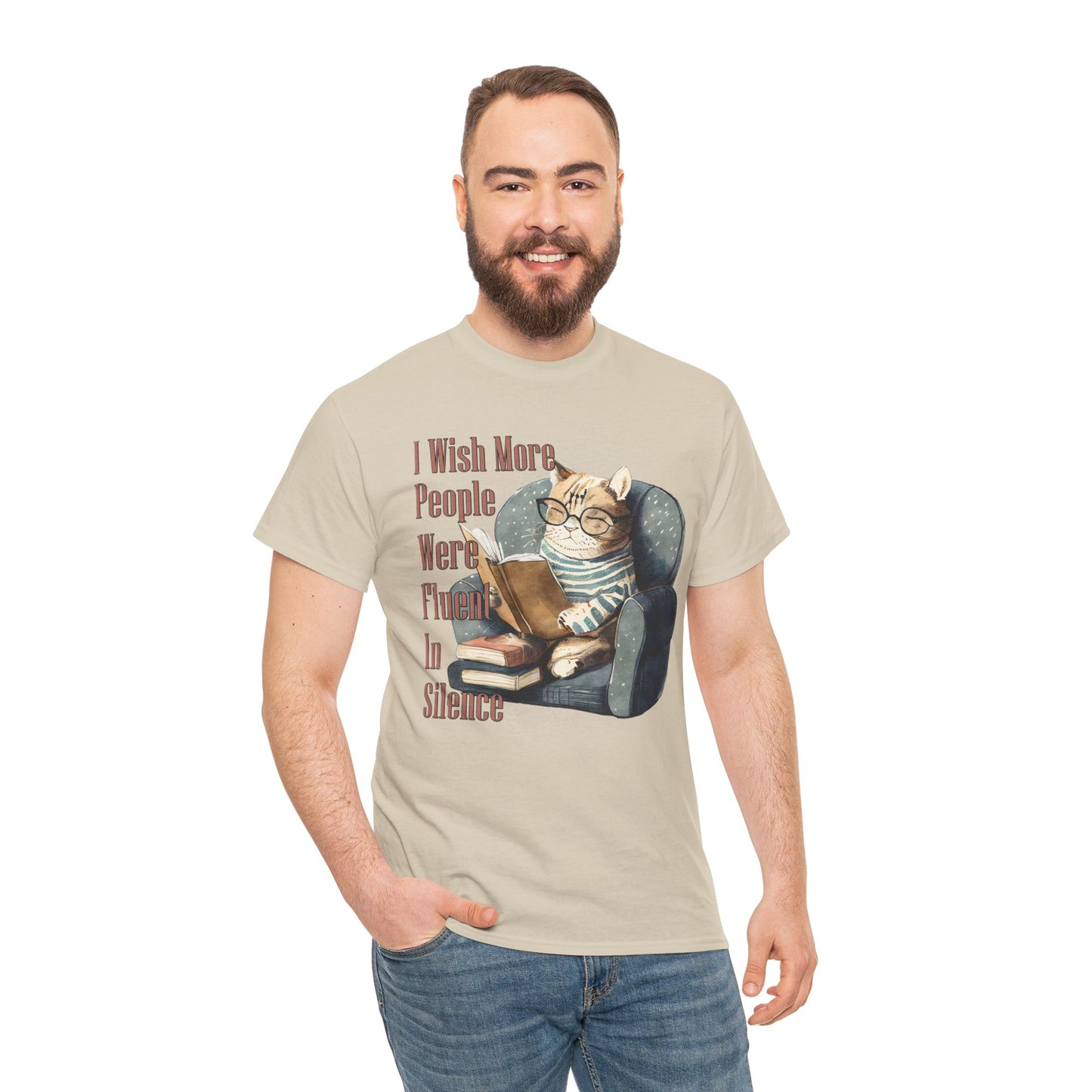 Charming Cat Reading Tee, Funny Cat Lover Shirt, Silent Reader Gift, Cozy Everyday Wear, Unisex Cotton Top