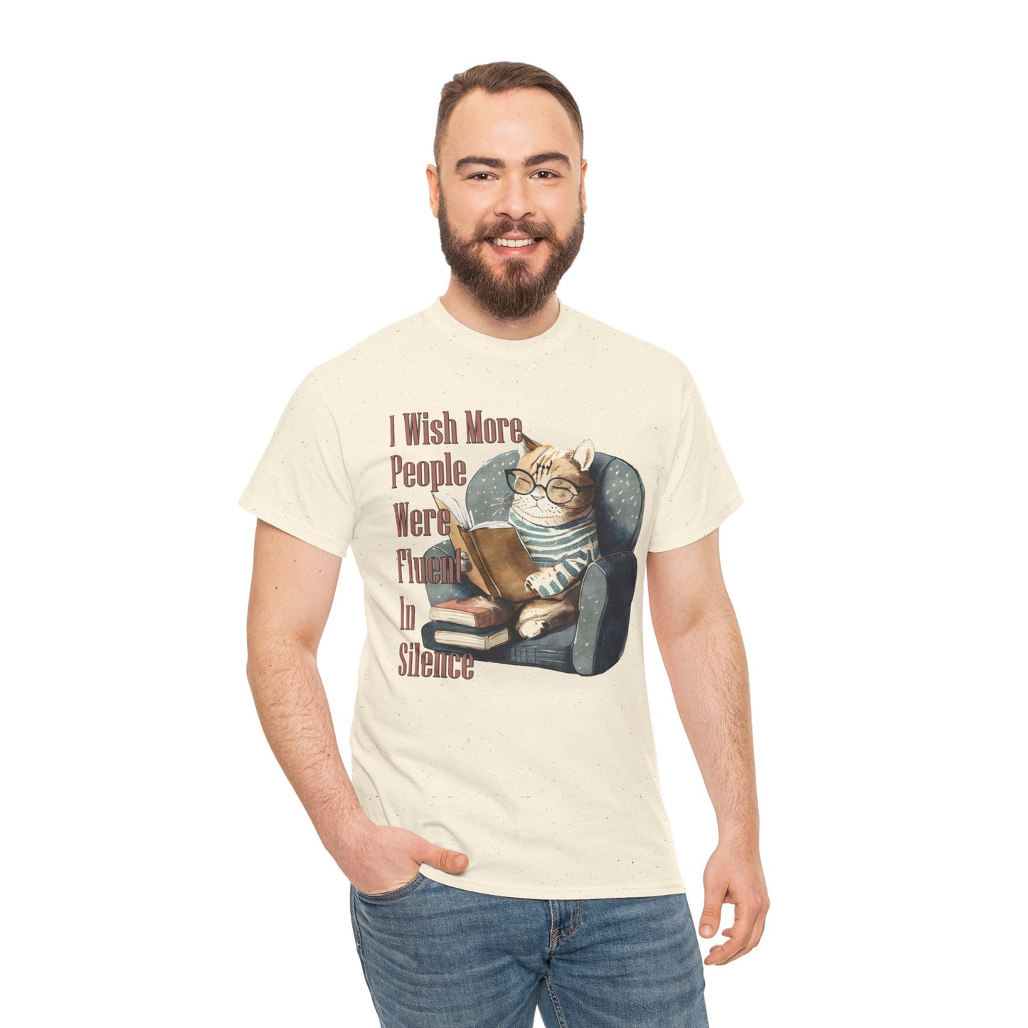 Charming Cat Reading Tee, Funny Cat Lover Shirt, Silent Reader Gift, Cozy Everyday Wear, Unisex Cotton Top