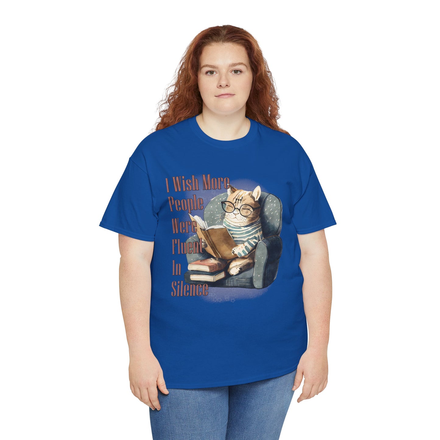 Charming Cat Reading Tee, Funny Cat Lover Shirt, Silent Reader Gift, Cozy Everyday Wear, Unisex Cotton Top