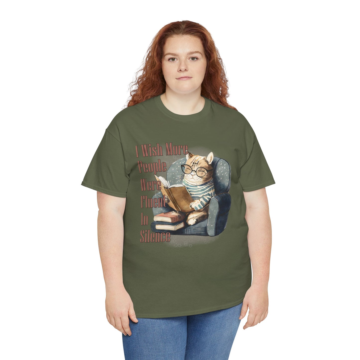 Charming Cat Reading Tee, Funny Cat Lover Shirt, Silent Reader Gift, Cozy Everyday Wear, Unisex Cotton Top