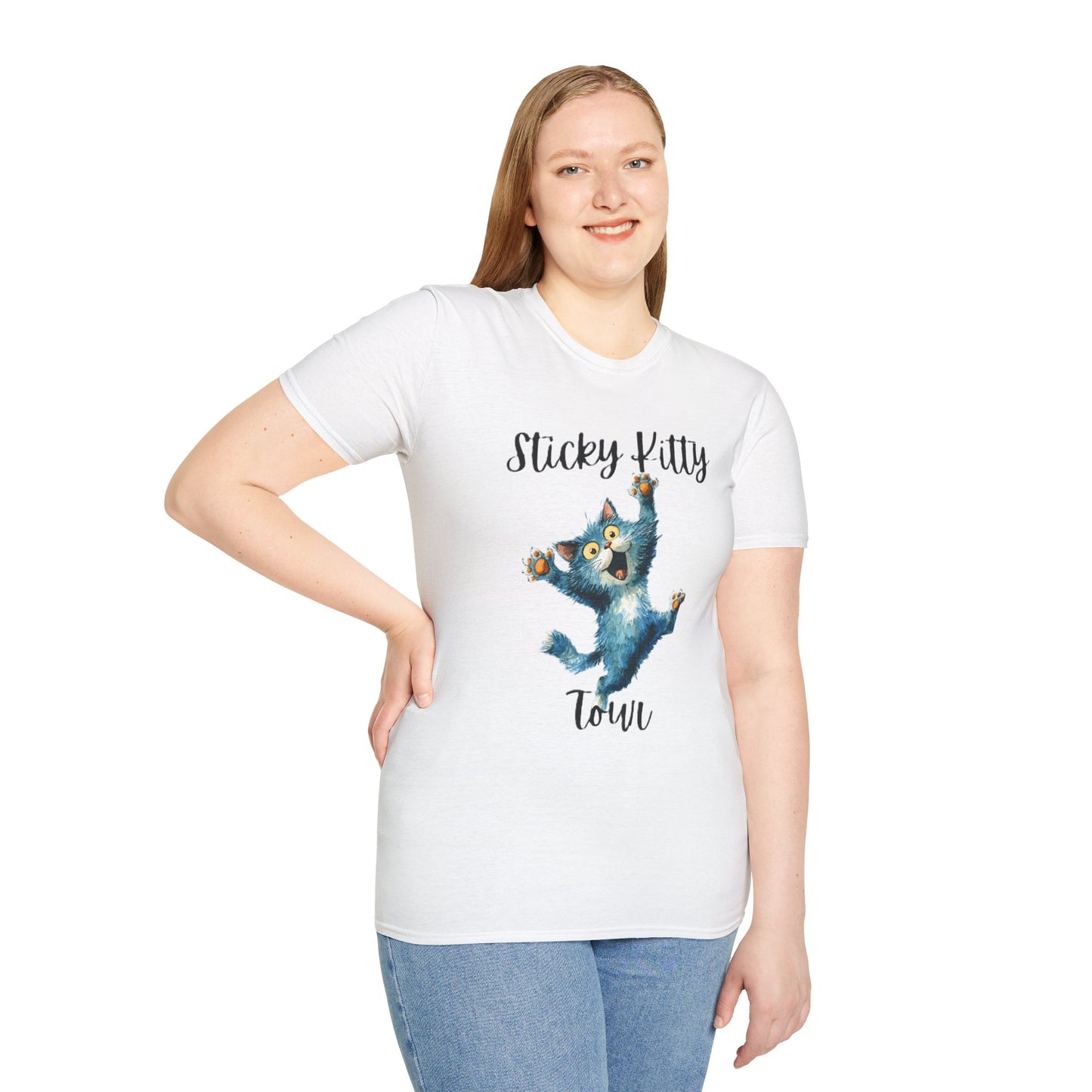 Sticky Kitty Town Unisex T-Shirt, Cute Cat Tee, Pet Lover Gift, Casual Wear, Animal Lover T-Shirt, Fun Graphic Tee