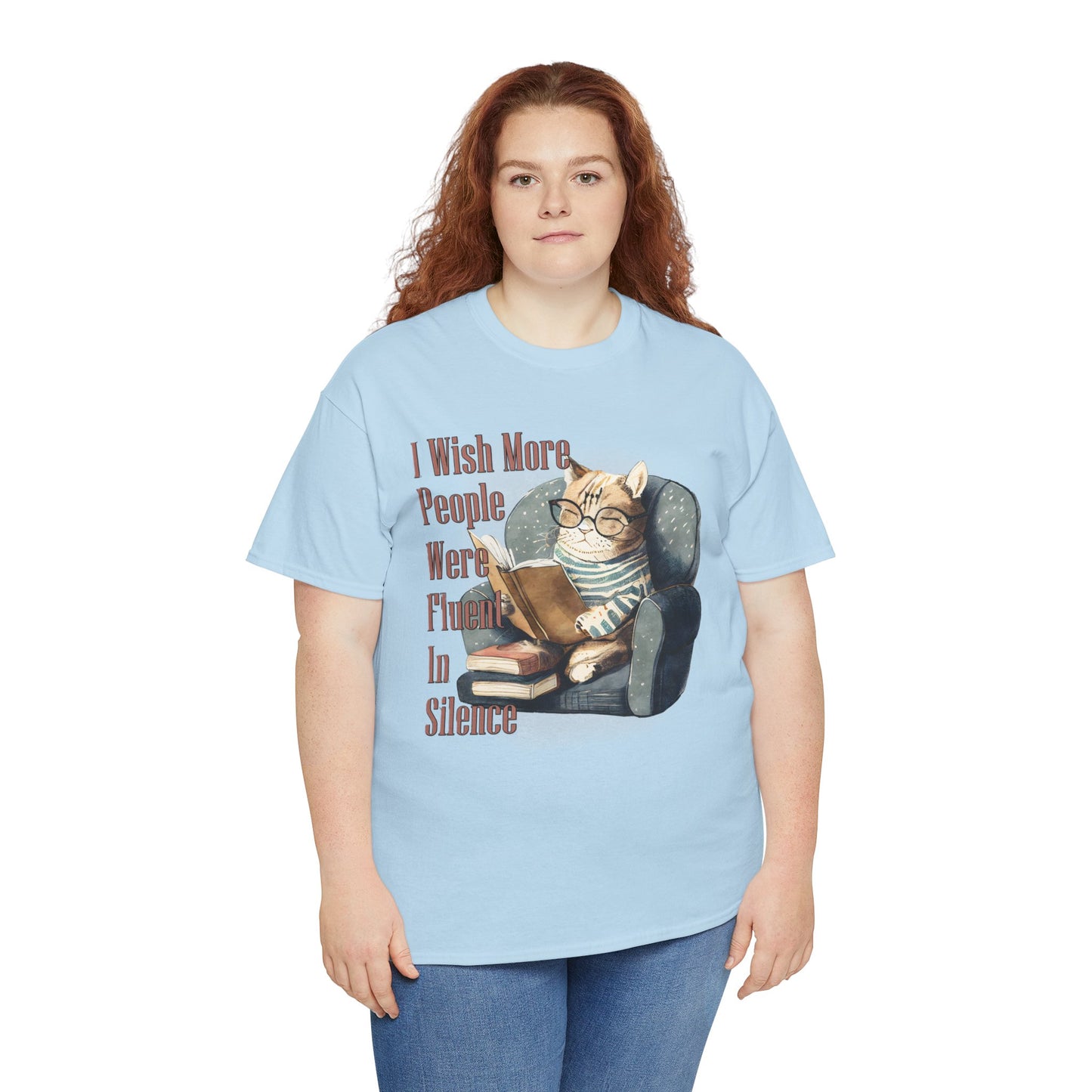 Charming Cat Reading Tee, Funny Cat Lover Shirt, Silent Reader Gift, Cozy Everyday Wear, Unisex Cotton Top