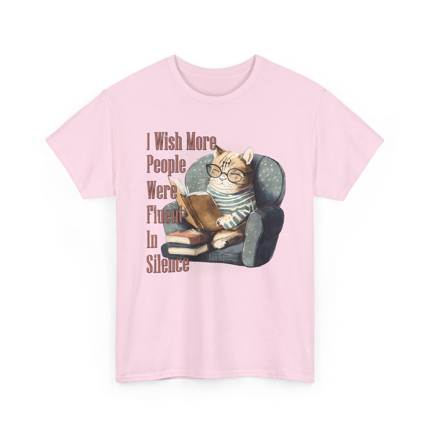 Charming Cat Reading Tee, Funny Cat Lover Shirt, Silent Reader Gift, Cozy Everyday Wear, Unisex Cotton Top