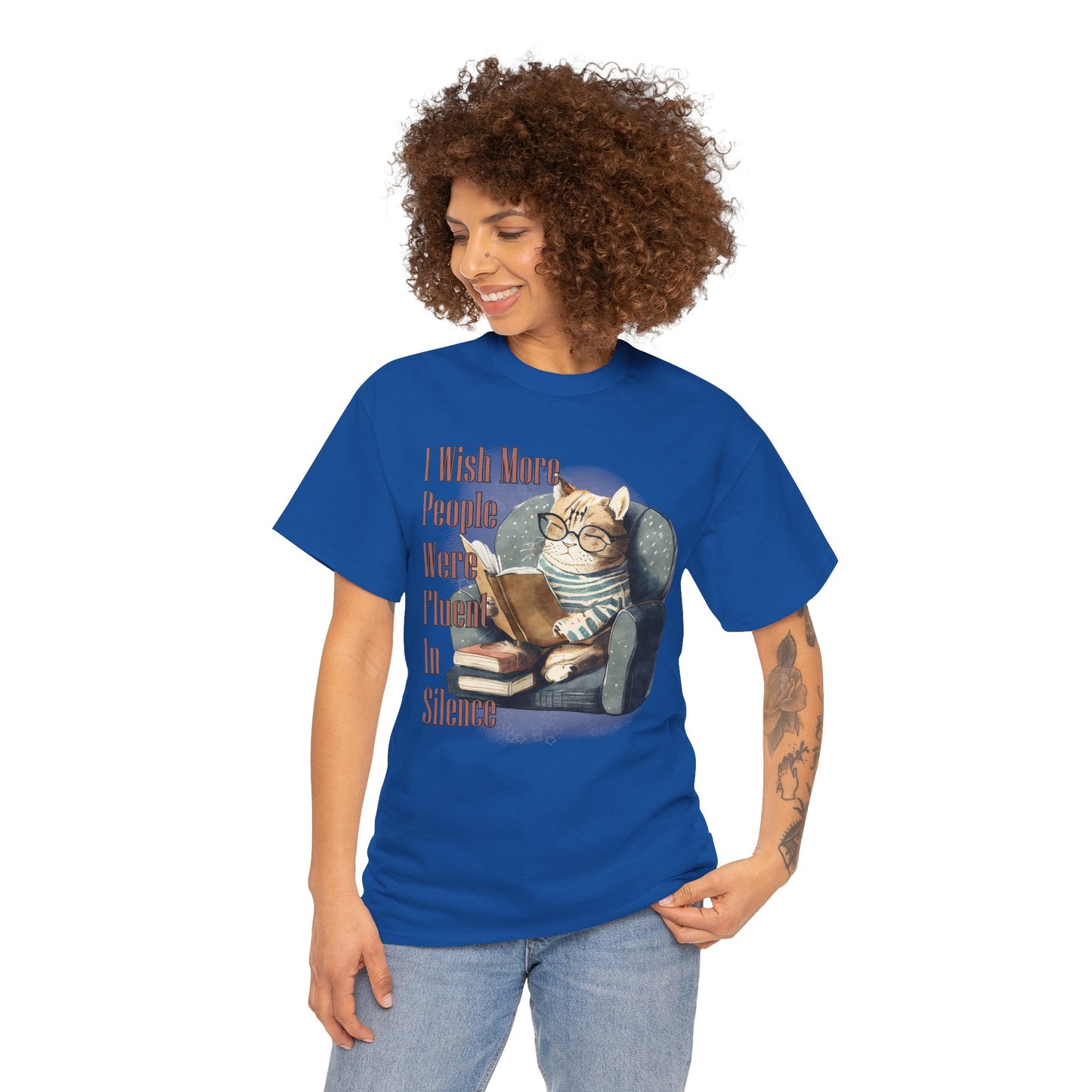 Charming Cat Reading Tee, Funny Cat Lover Shirt, Silent Reader Gift, Cozy Everyday Wear, Unisex Cotton Top