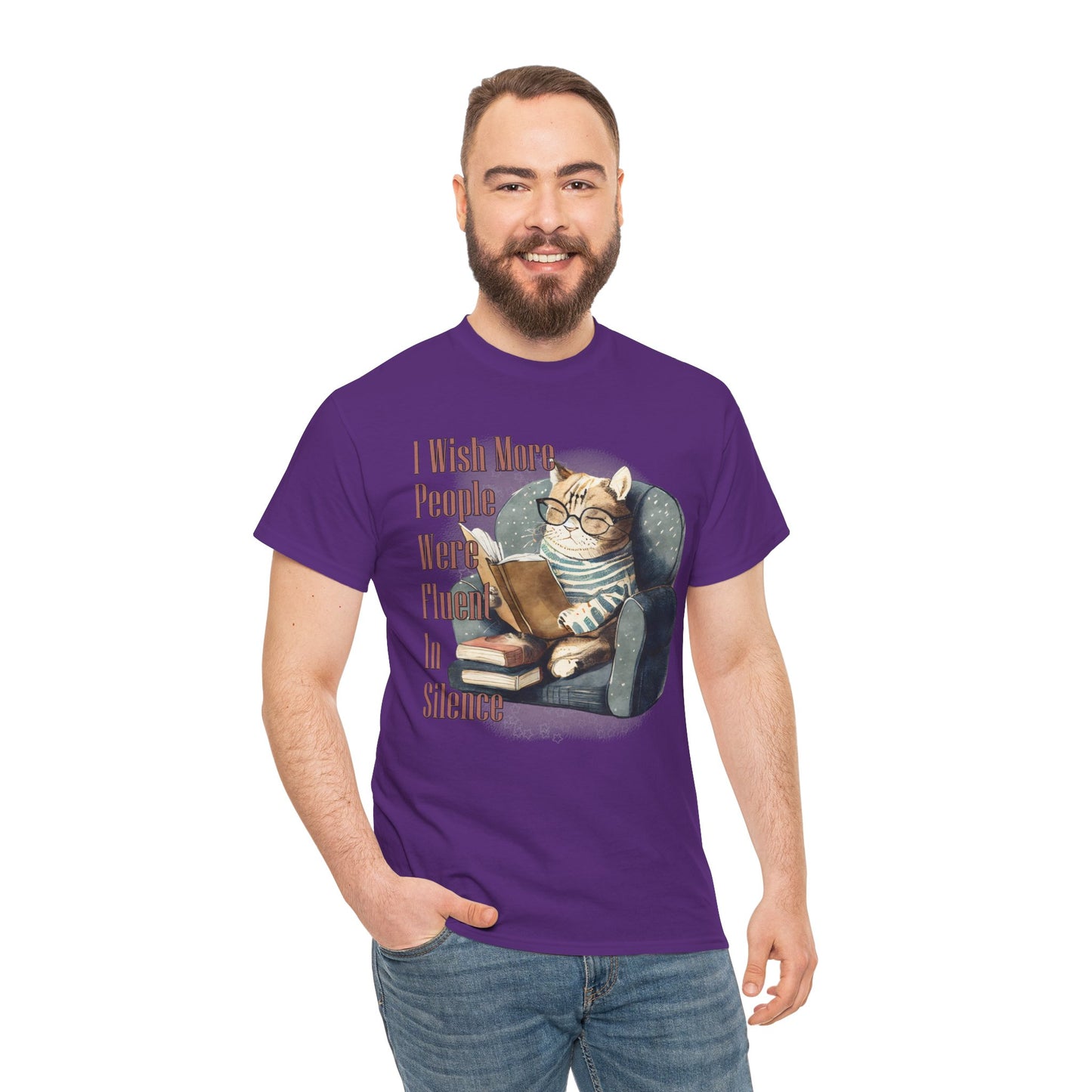 Charming Cat Reading Tee, Funny Cat Lover Shirt, Silent Reader Gift, Cozy Everyday Wear, Unisex Cotton Top