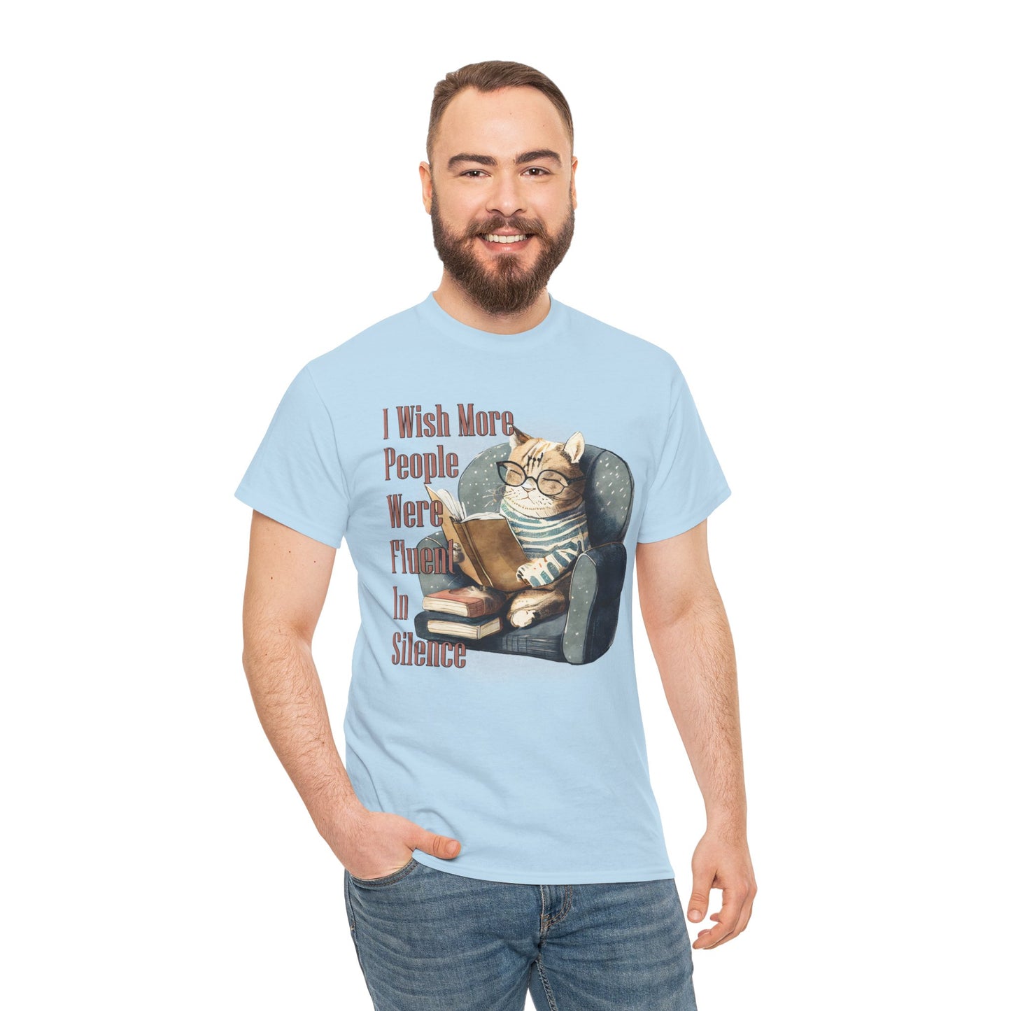 Charming Cat Reading Tee, Funny Cat Lover Shirt, Silent Reader Gift, Cozy Everyday Wear, Unisex Cotton Top