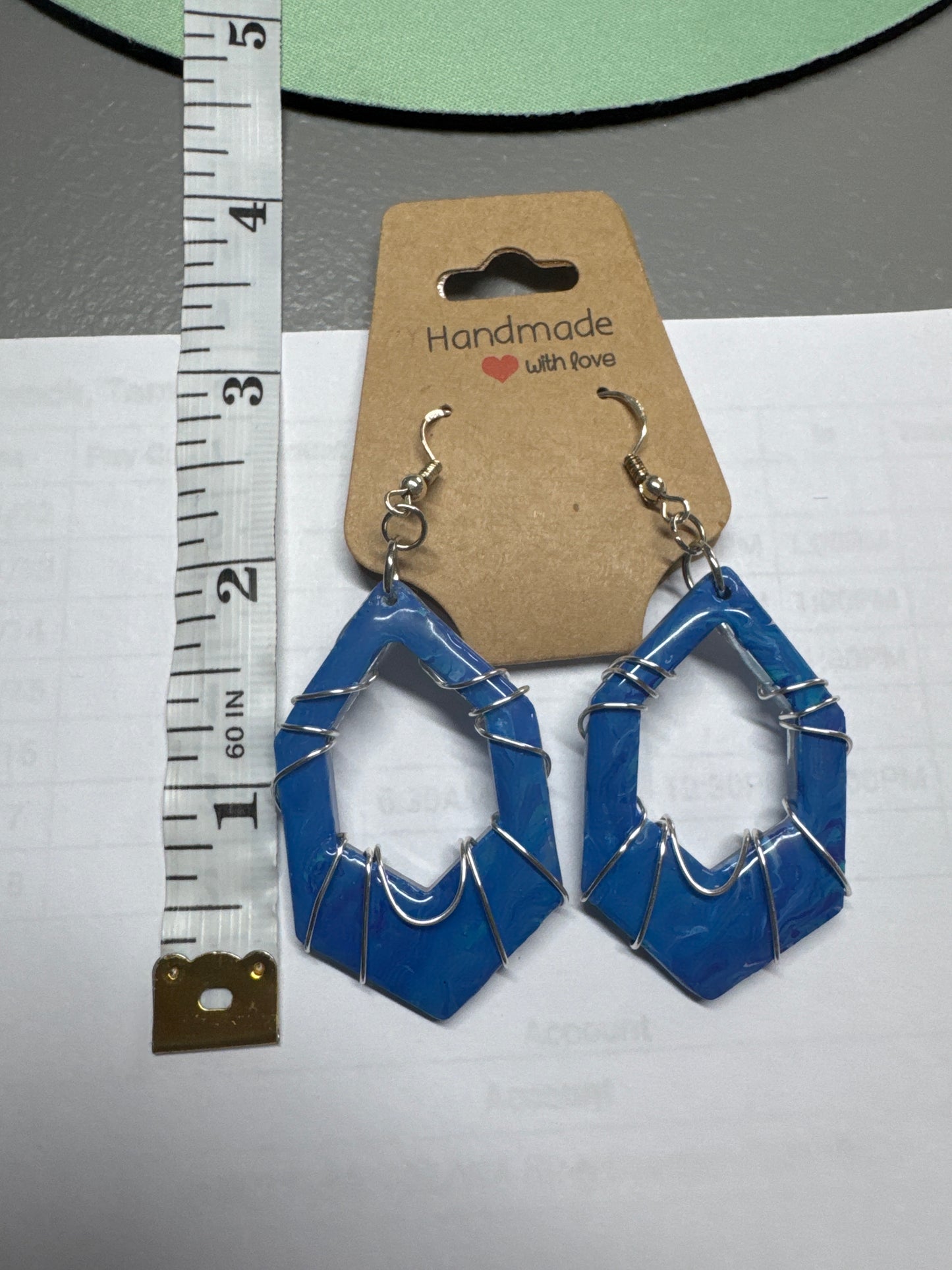 Blue Acrylic Dip/Wire Wrapped Earrings