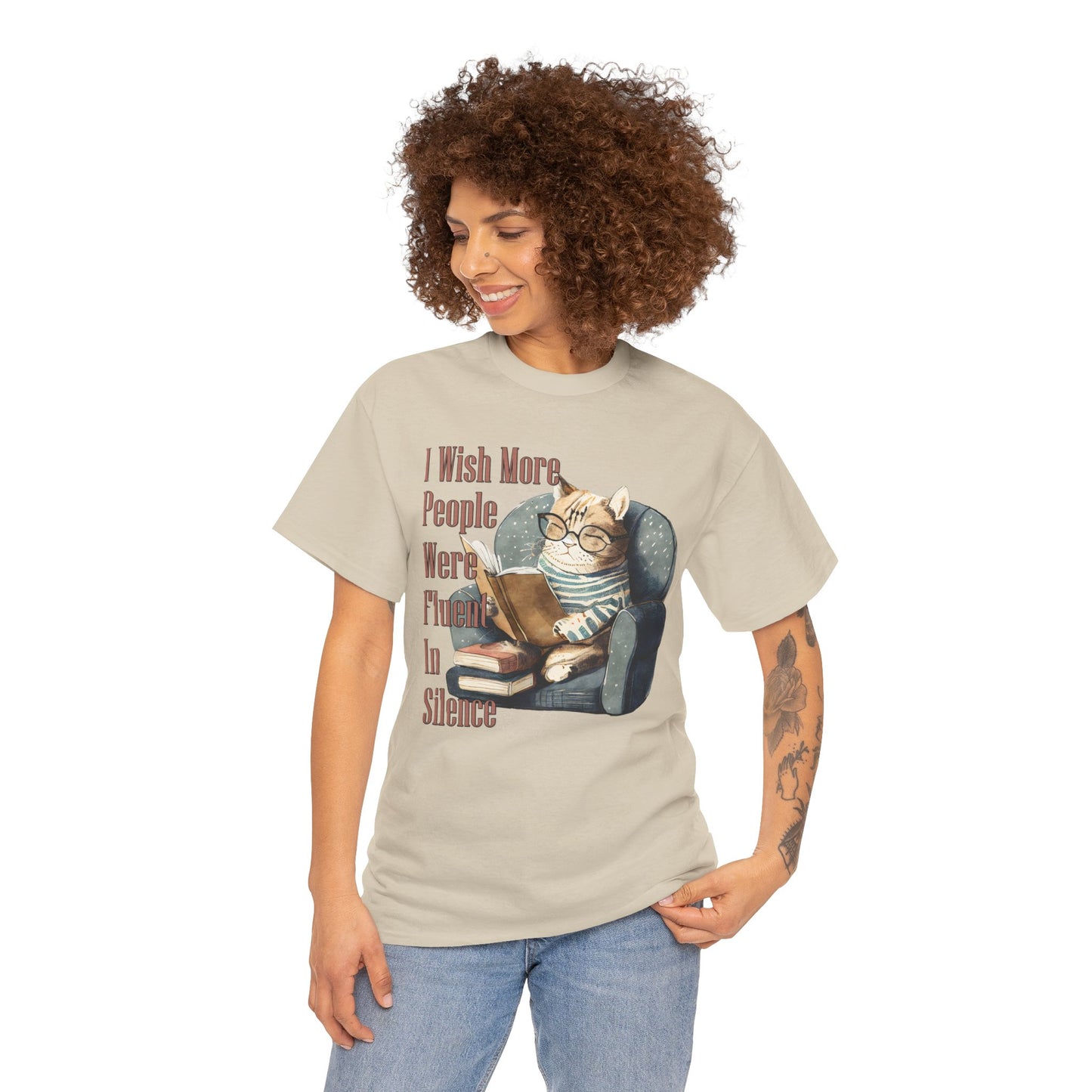 Charming Cat Reading Tee, Funny Cat Lover Shirt, Silent Reader Gift, Cozy Everyday Wear, Unisex Cotton Top