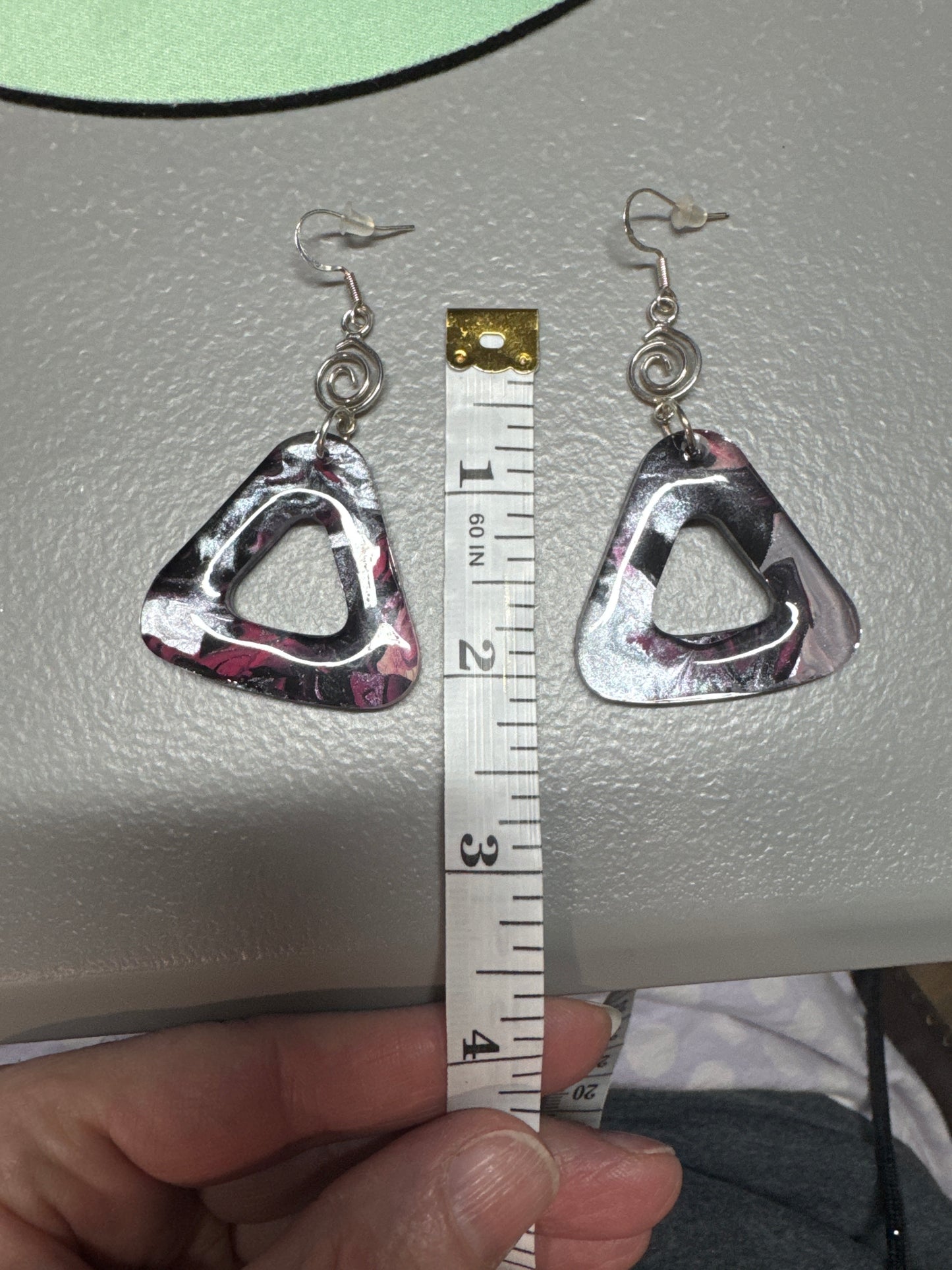 Resin Dangle Earrings with Striking Acrylic Paint Design in Black, Pink, and Gray