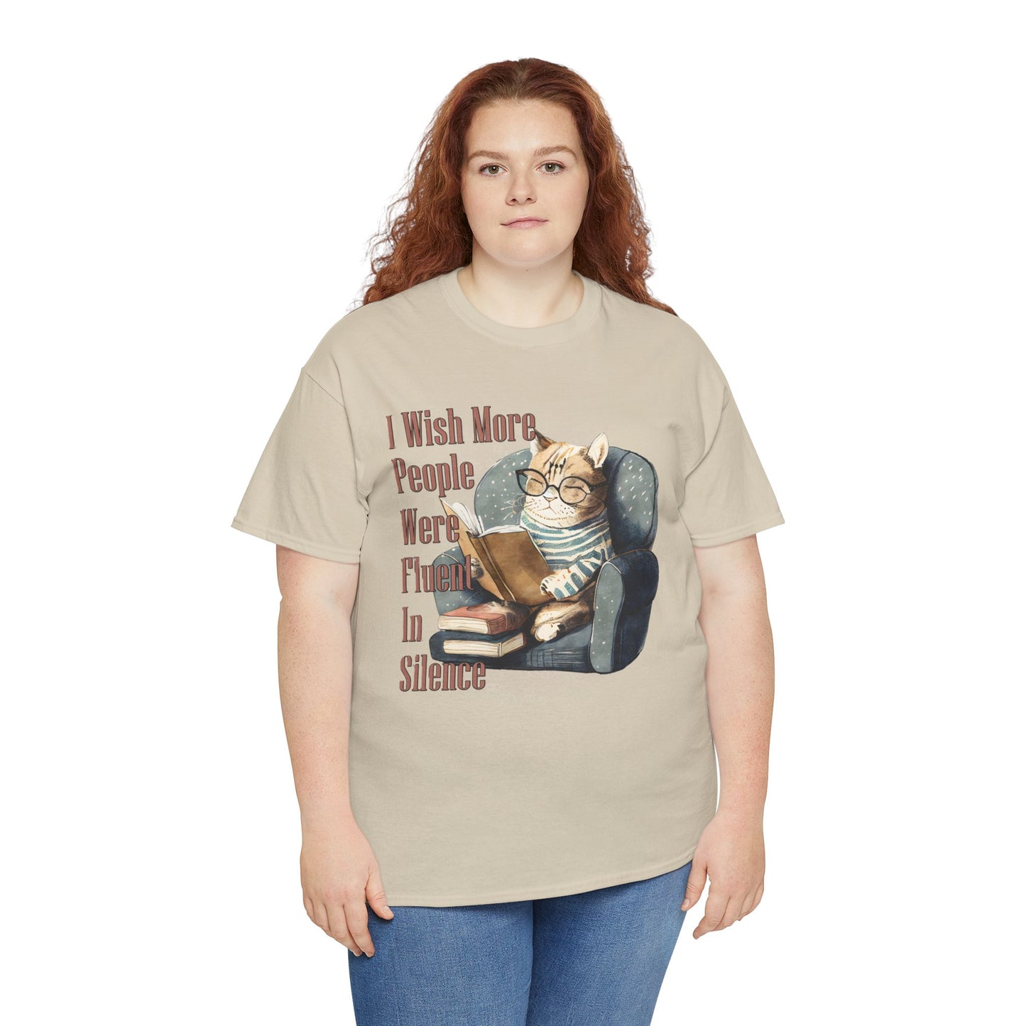 Charming Cat Reading Tee, Funny Cat Lover Shirt, Silent Reader Gift, Cozy Everyday Wear, Unisex Cotton Top
