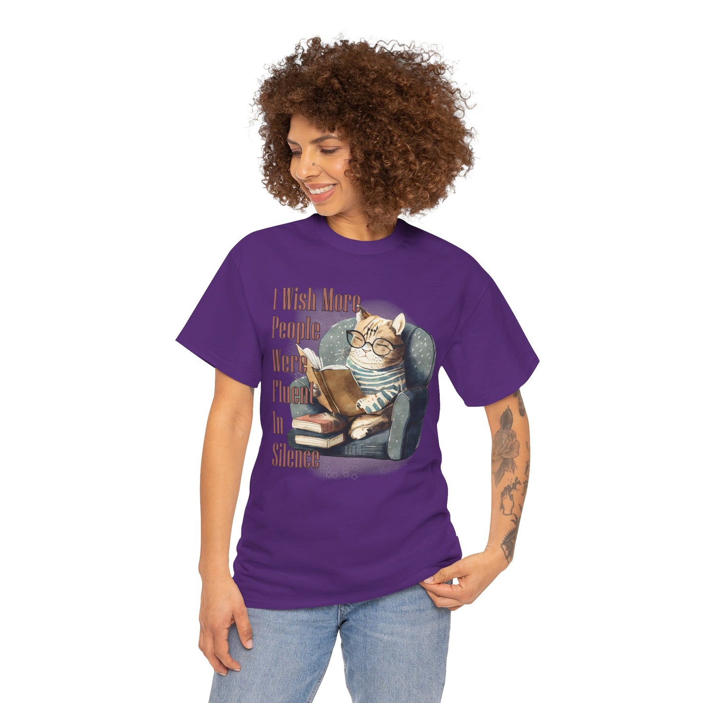 Charming Cat Reading Tee, Funny Cat Lover Shirt, Silent Reader Gift, Cozy Everyday Wear, Unisex Cotton Top