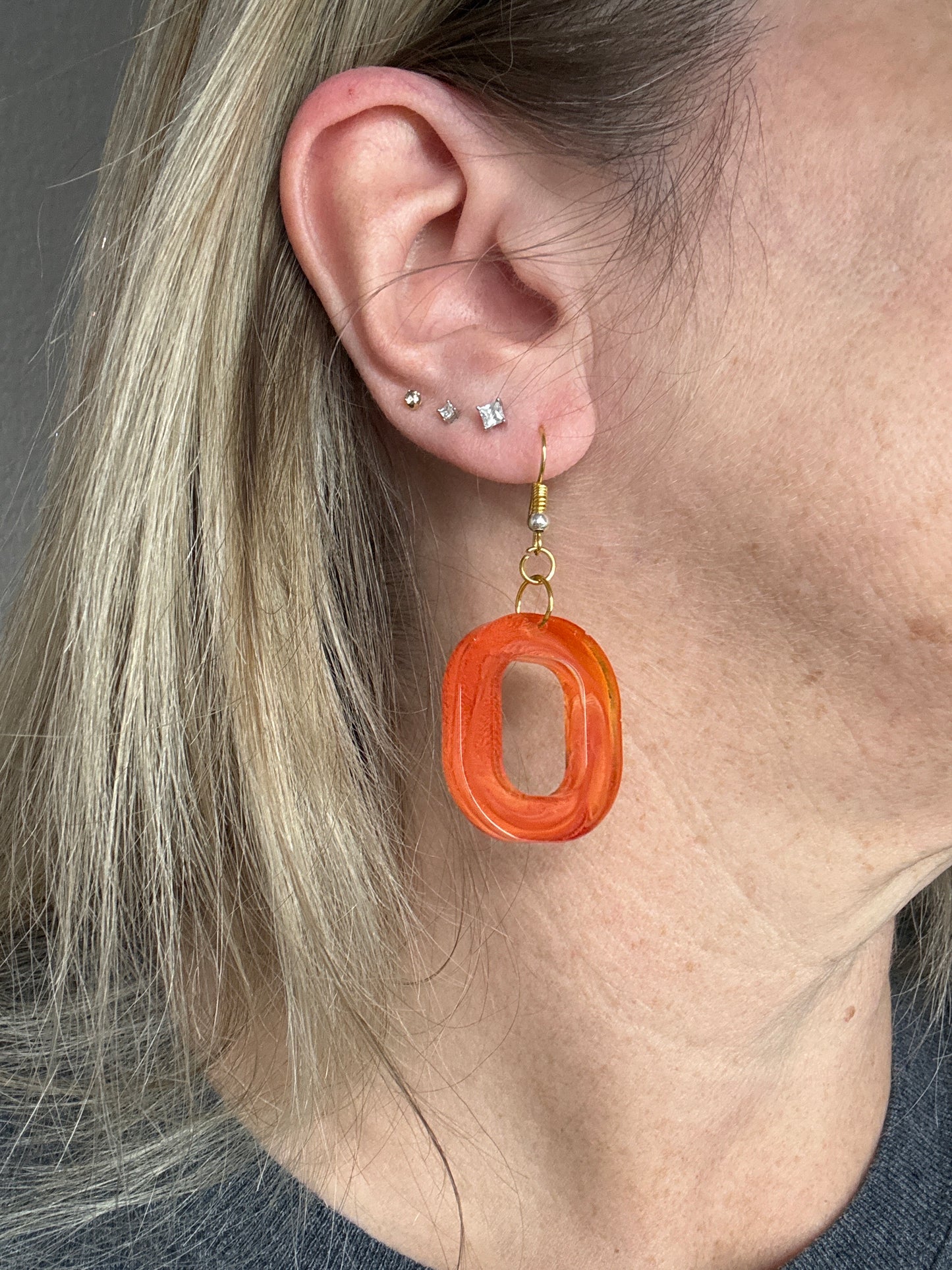 Orange Swirl Resin Dangle Earrings