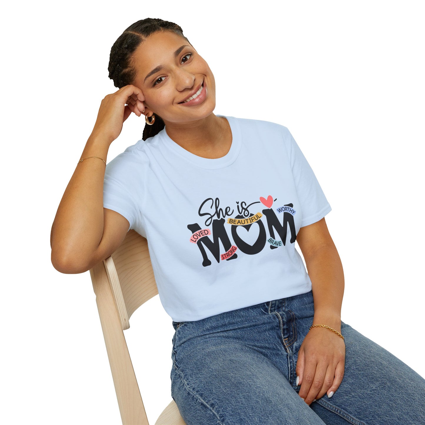 She Is Mom T-Shirt — Heart & Floral "She is MOM" Mother's Day Tee