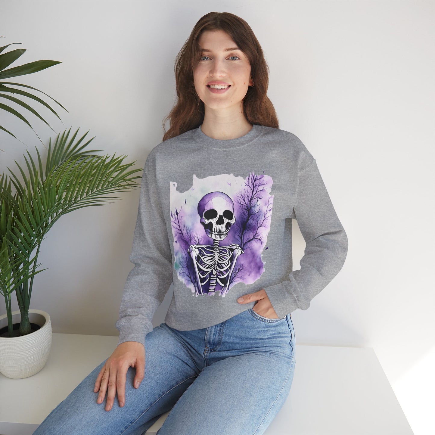 Skeleton Art Unisex Sweatshirt, Cozy Fall Fashion, Halloween Outfit, Artistic Gift, Skeleton Sweatshirt, Soft Crewneck