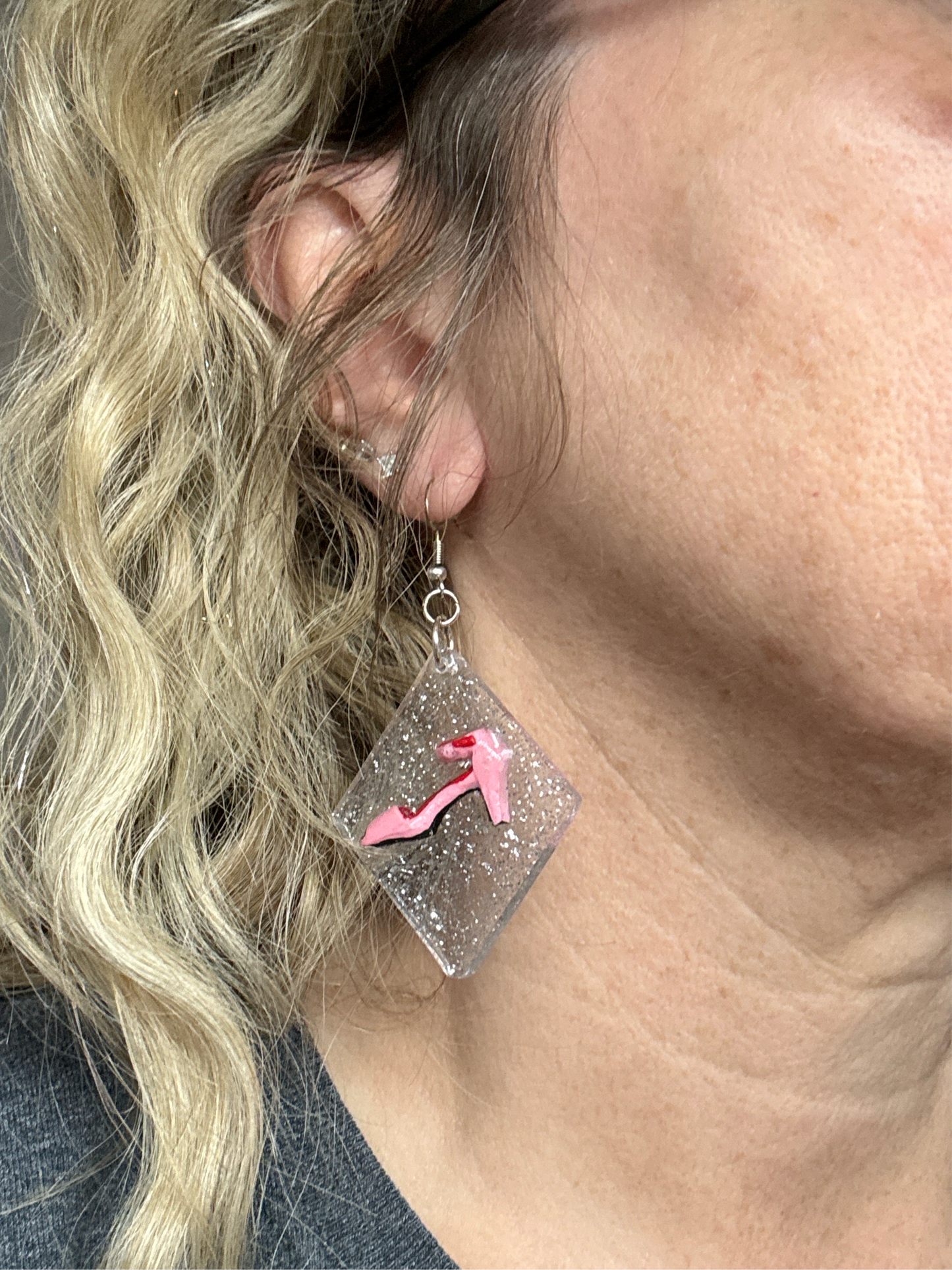 Pink Heels set in Glitter Diamond Shaped Earrings