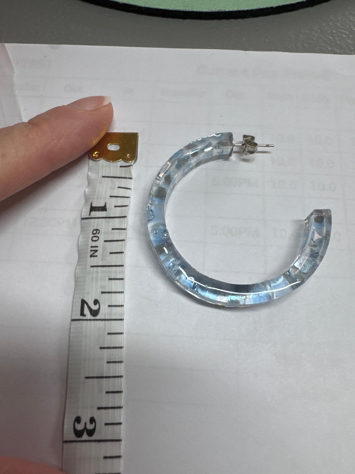 Resin W/blue glass Hoop Earrings