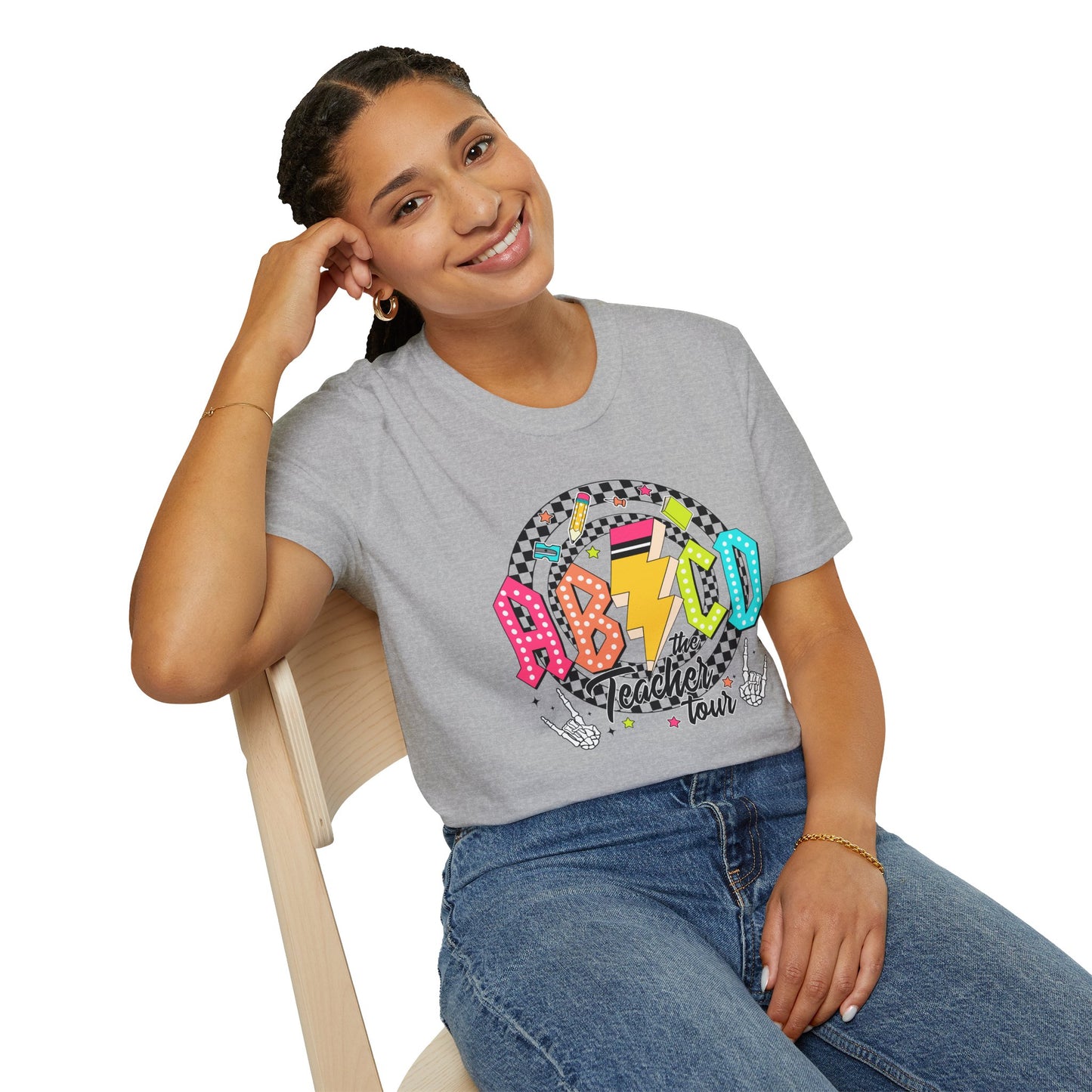 ABCD Teacher Tour Unisex Softstyle T-Shirt, Teacher Gift, Concert Tee, Fun Classroom Shirt, Graduation, Appreciation Day