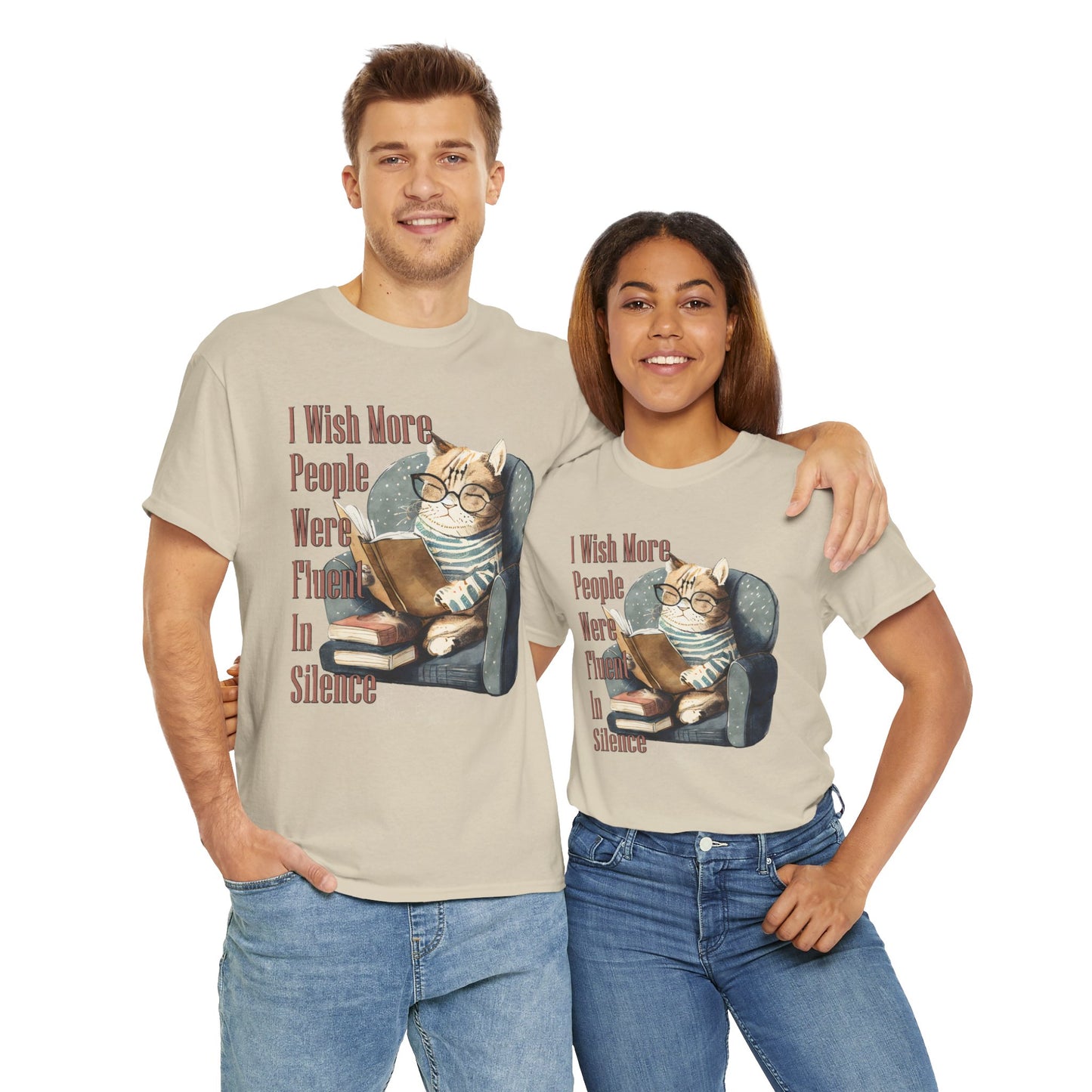 Charming Cat Reading Tee, Funny Cat Lover Shirt, Silent Reader Gift, Cozy Everyday Wear, Unisex Cotton Top