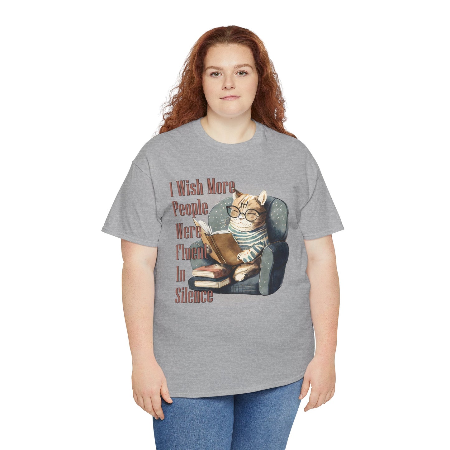 Charming Cat Reading Tee, Funny Cat Lover Shirt, Silent Reader Gift, Cozy Everyday Wear, Unisex Cotton Top