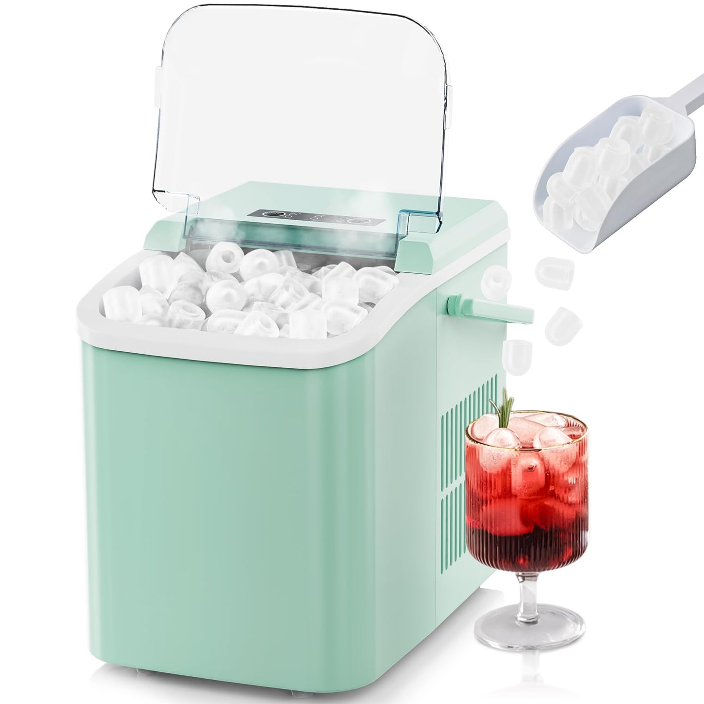 Sweetcrispy Countertop Ice Maker Machine, Portable Self-Cleaning Ice Machine with Ice Scoop, Basket and Handle, 9 Cubes in 6 Mins, 26.5lbs/24Hrs, 2 Sizes of Bullet Ice for Home Kitchen, Coal Black