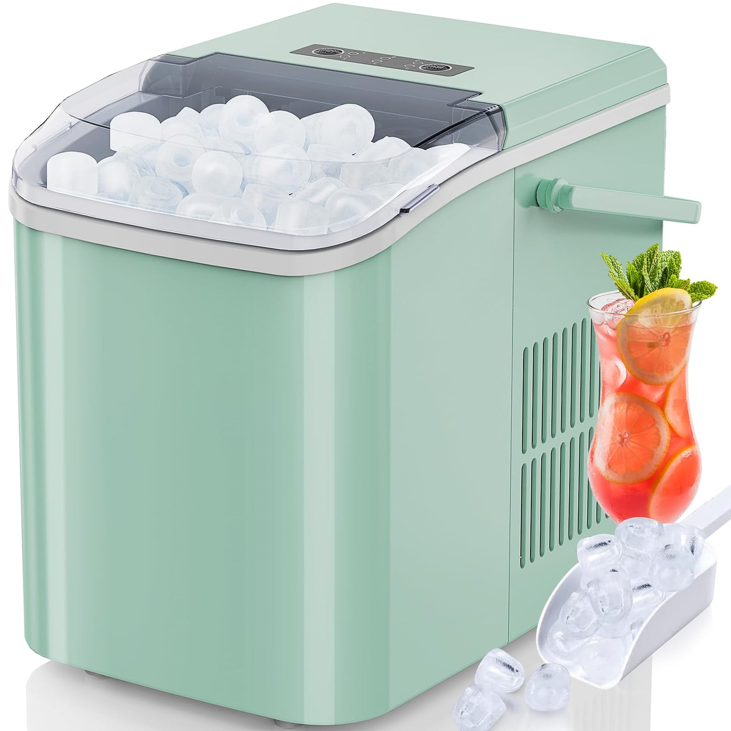 Sweetcrispy Countertop Ice Maker Machine, Portable Self-Cleaning Ice Machine with Ice Scoop, Basket and Handle, 9 Cubes in 6 Mins, 26.5lbs/24Hrs, 2 Sizes of Bullet Ice for Home Kitchen, Coal Black