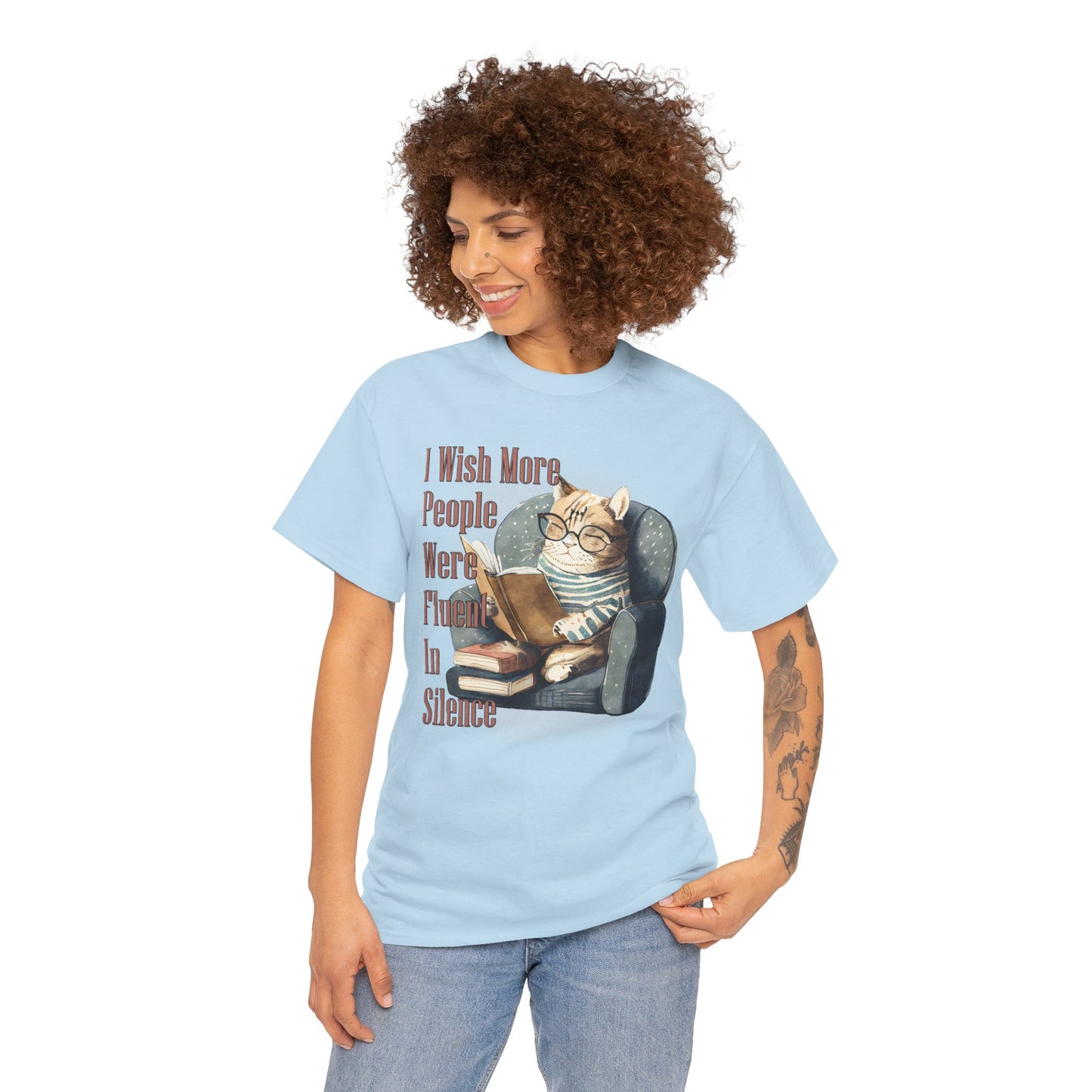 Charming Cat Reading Tee, Funny Cat Lover Shirt, Silent Reader Gift, Cozy Everyday Wear, Unisex Cotton Top