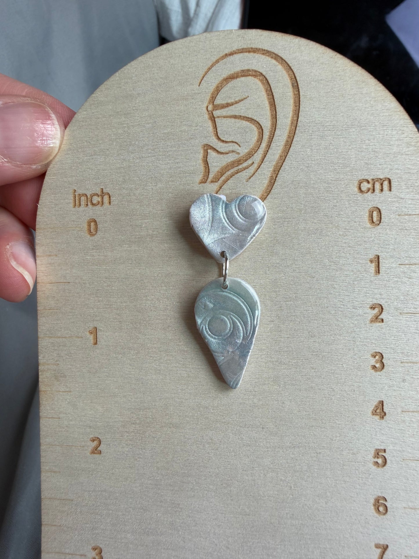 Handmade Polymer Clay Heart Jewelry Set | Pearl Iridescent Heart Pendant Necklace & Matching Earrings | Lightweight Romantic Gift for Her