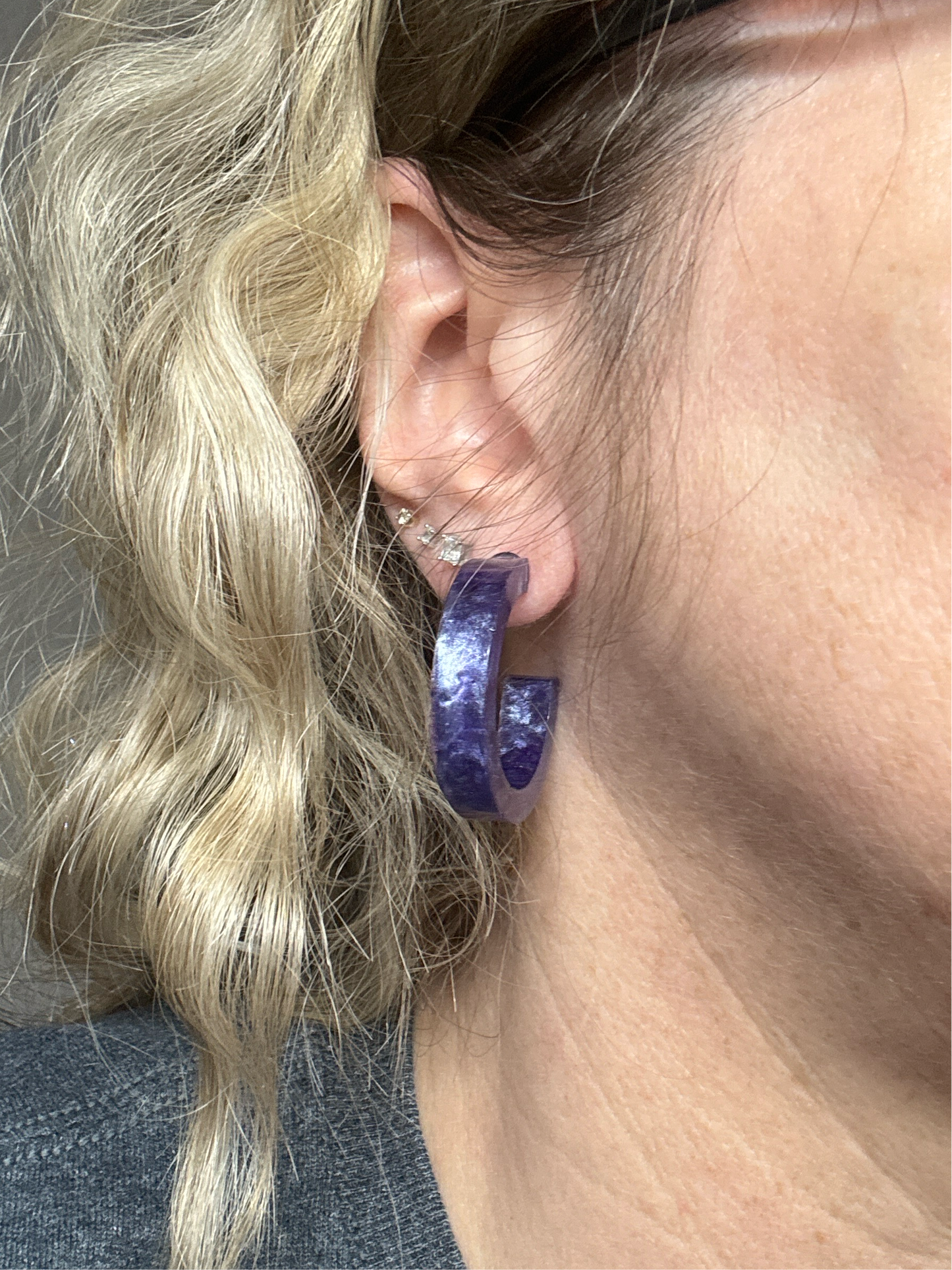 Purple Resin Hoop Earrings
