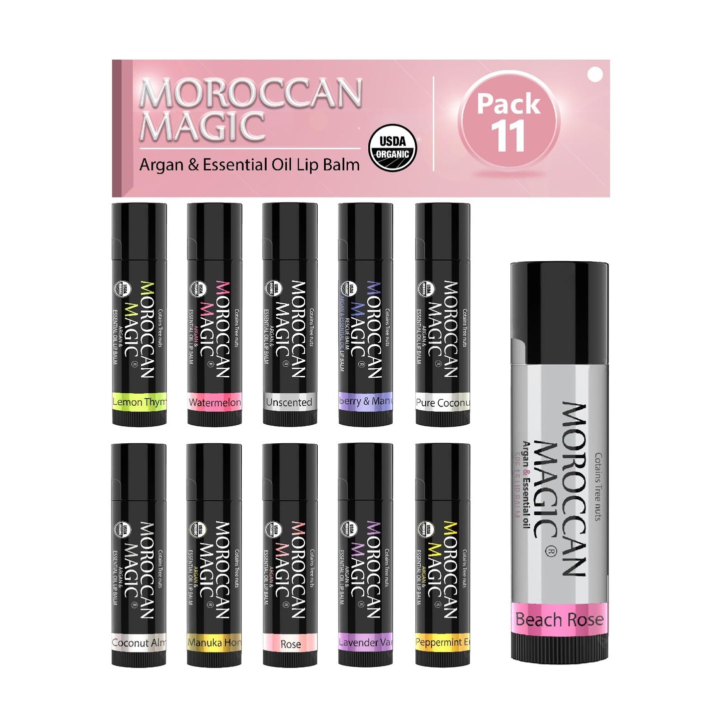 Moroccan Magic Organic Peppermint Eucalyptus Lip Balm 3 Pack | Ultra-Hydrating Argan & Essential Oil Lip Moisturizer + Vitamin E | Natural Mint Chapstick for Dry Lips | Non-Toxic | Organic Lip Balm