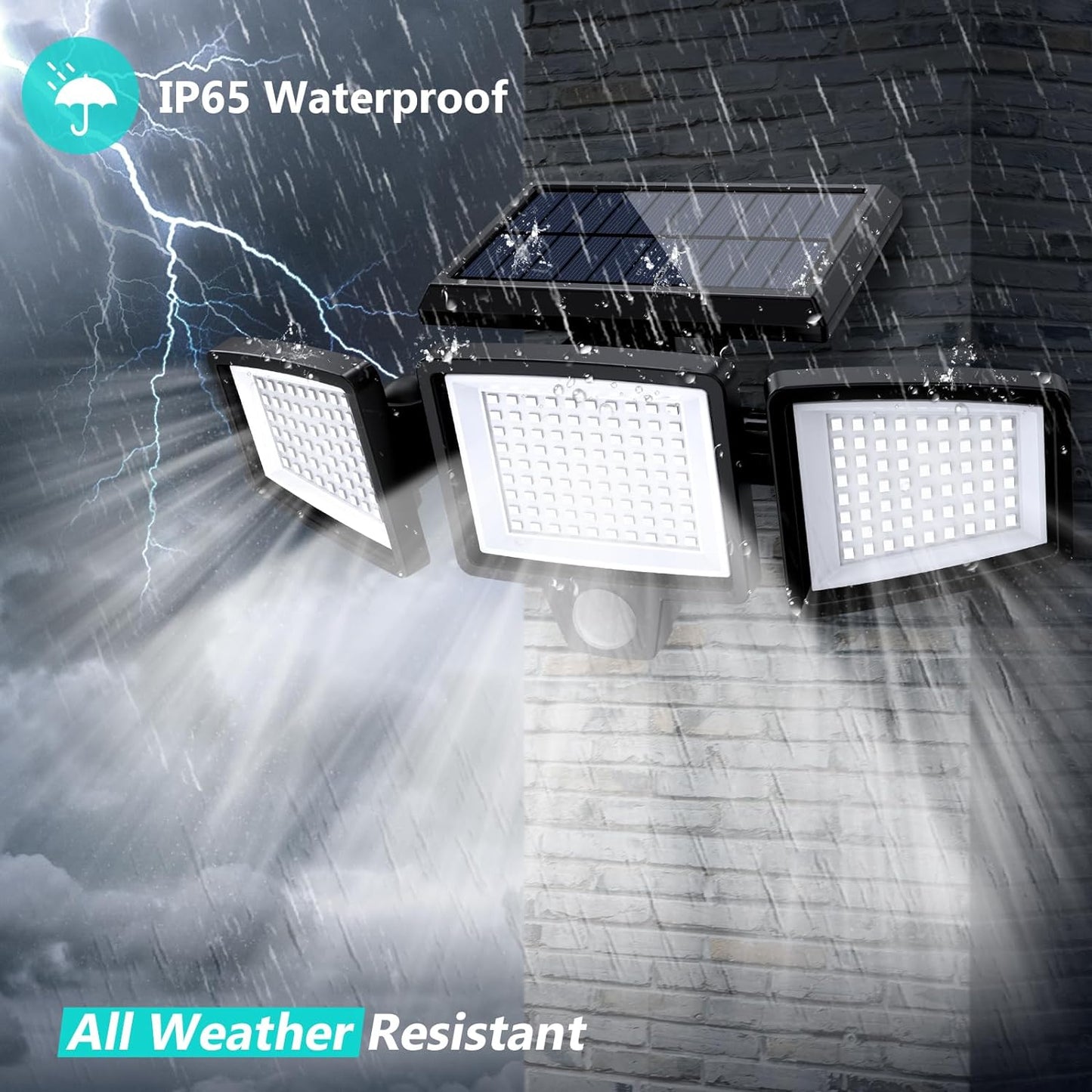 Tuffenough Solar Outdoor Lights 2500LM 210 LED Security Lights with Remote Control,3 Heads Motion Sensor Lights, IP65 Waterproof,270° Wide Angle Flood Wall Lights with 3 Modes (1 Pack)