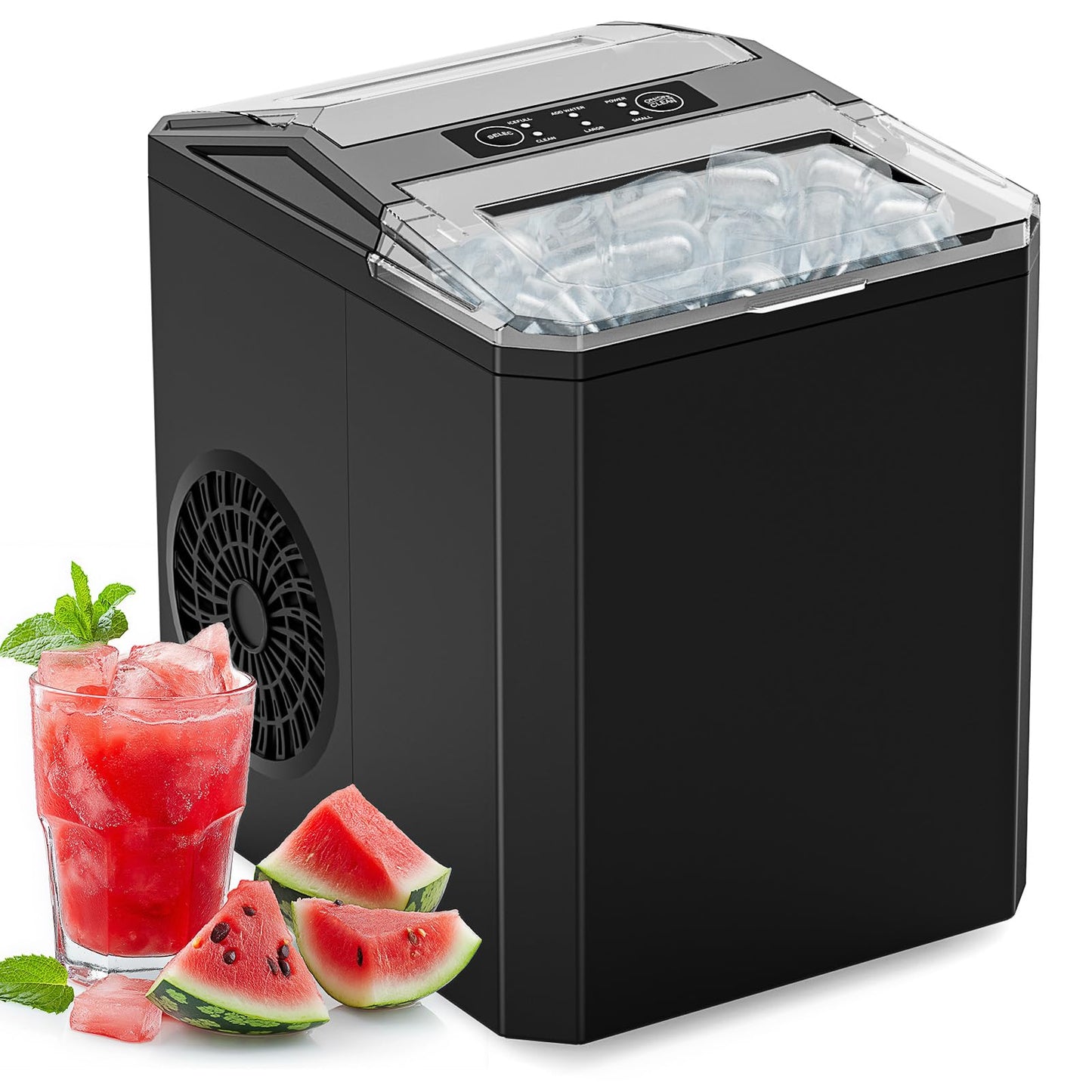 Sweetcrispy Countertop Ice Maker Machine, Portable Self-Cleaning Ice Machine with Ice Scoop, Basket and Handle, 9 Cubes in 6 Mins, 26.5lbs/24Hrs, 2 Sizes of Bullet Ice for Home Kitchen, Coal Black