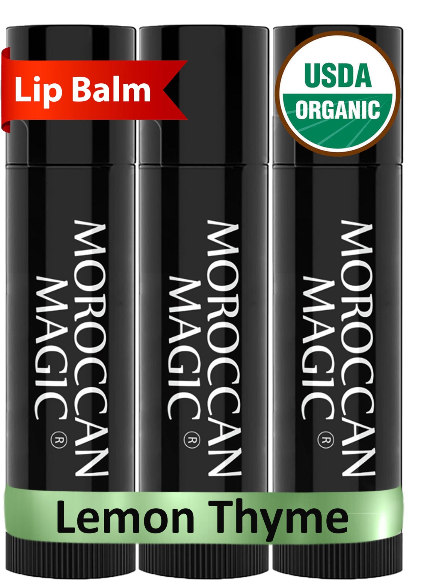 Moroccan Magic Organic Peppermint Eucalyptus Lip Balm 3 Pack | Ultra-Hydrating Argan & Essential Oil Lip Moisturizer + Vitamin E | Natural Mint Chapstick for Dry Lips | Non-Toxic | Organic Lip Balm