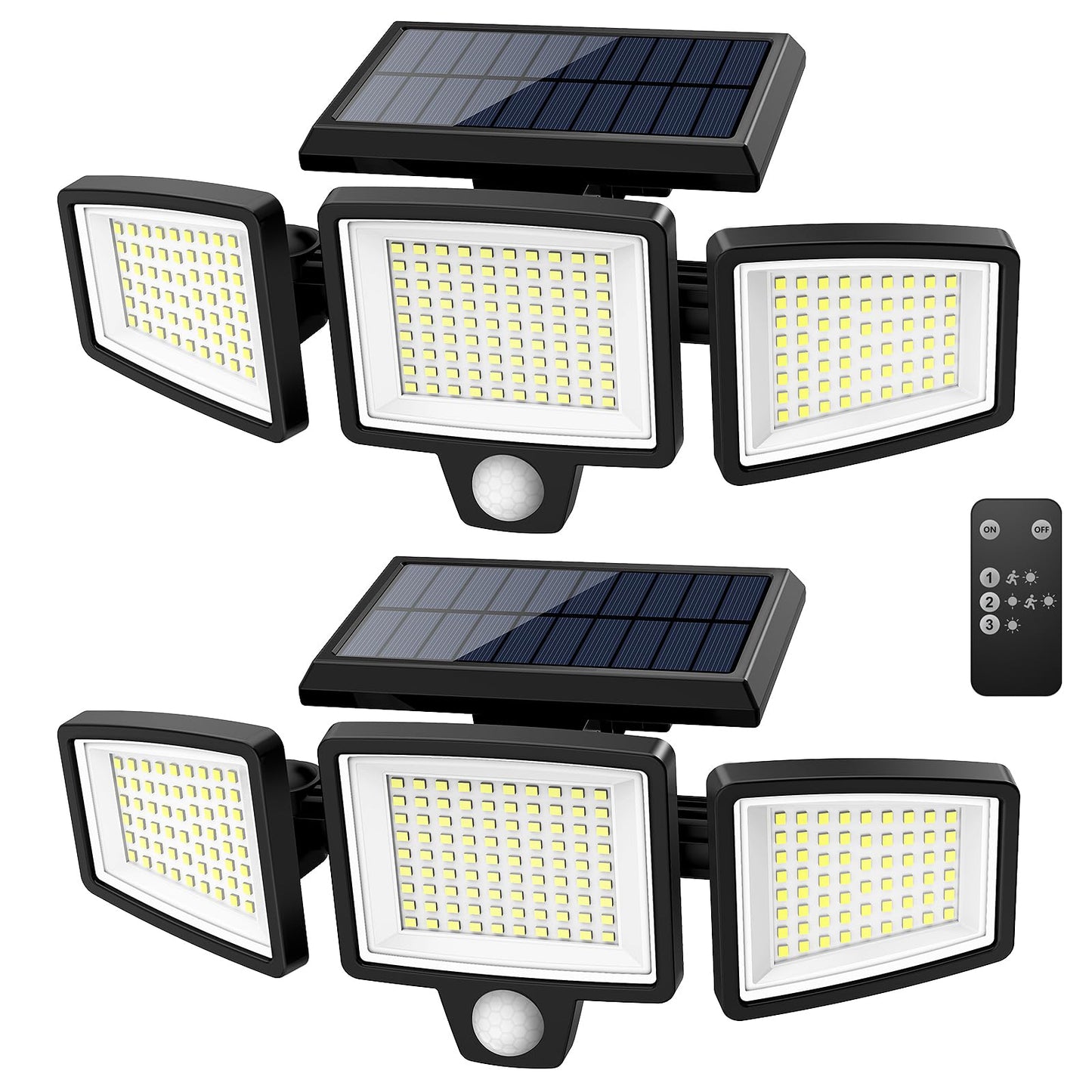 Tuffenough Solar Outdoor Lights 2500LM 210 LED Security Lights with Remote Control,3 Heads Motion Sensor Lights, IP65 Waterproof,270° Wide Angle Flood Wall Lights with 3 Modes (1 Pack)