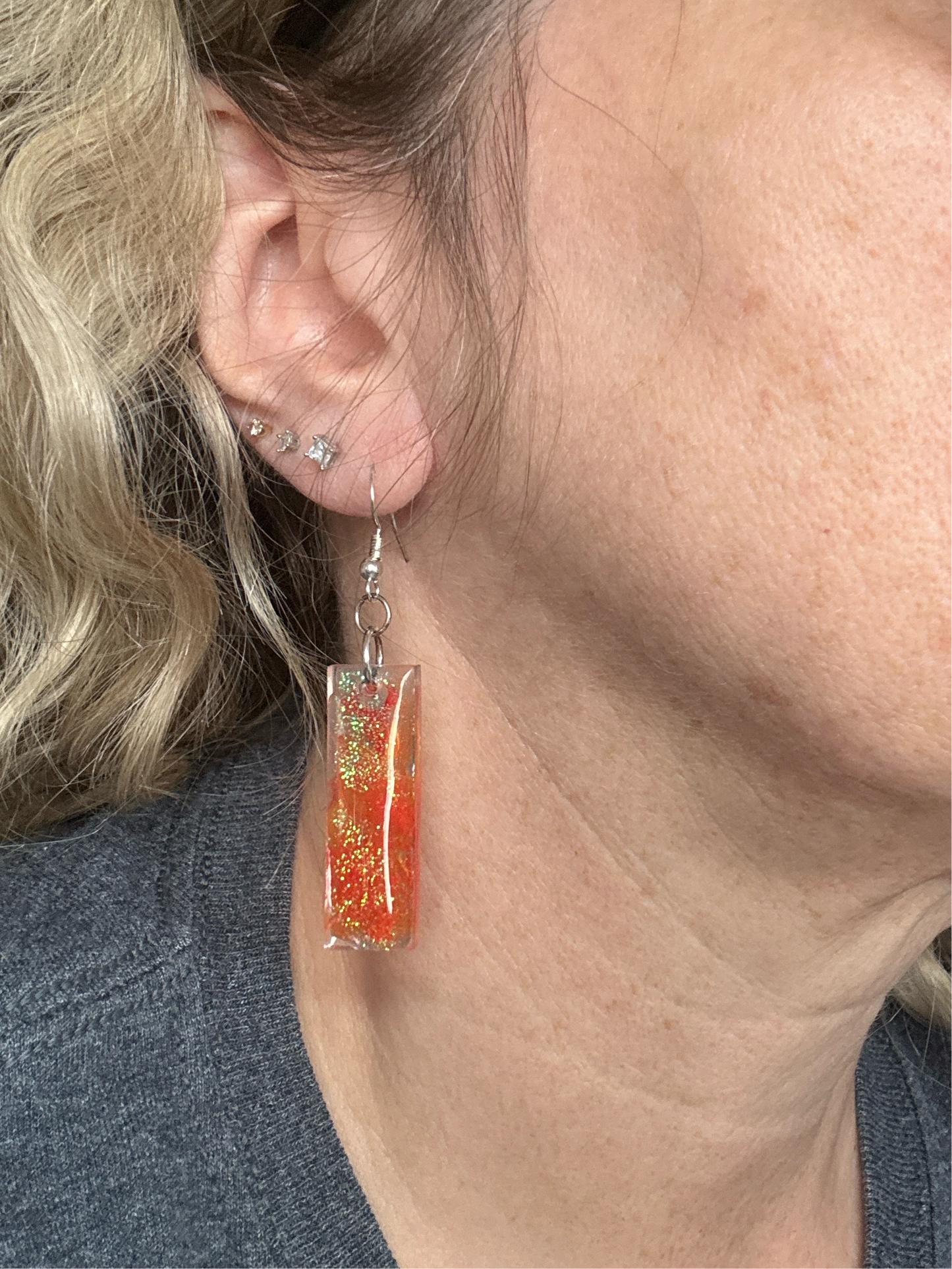 Red and Orange Flames in Resin Earrings