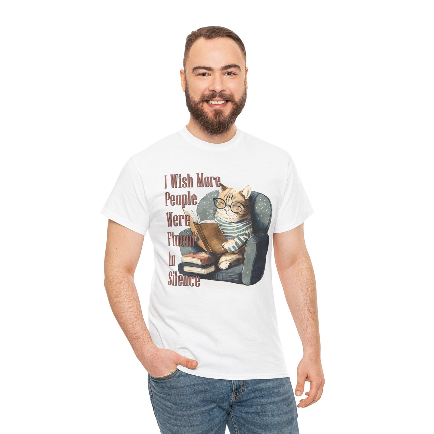 Charming Cat Reading Tee, Funny Cat Lover Shirt, Silent Reader Gift, Cozy Everyday Wear, Unisex Cotton Top