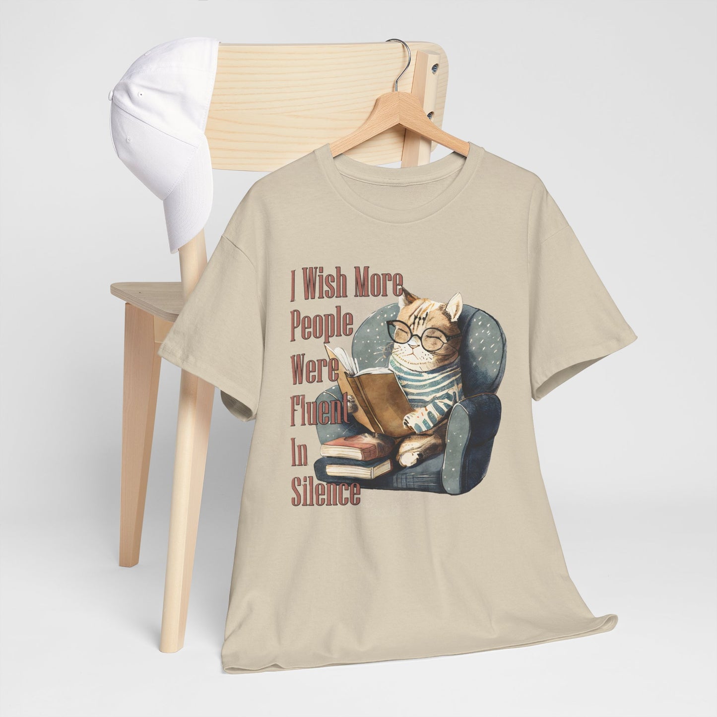 Charming Cat Reading Tee, Funny Cat Lover Shirt, Silent Reader Gift, Cozy Everyday Wear, Unisex Cotton Top