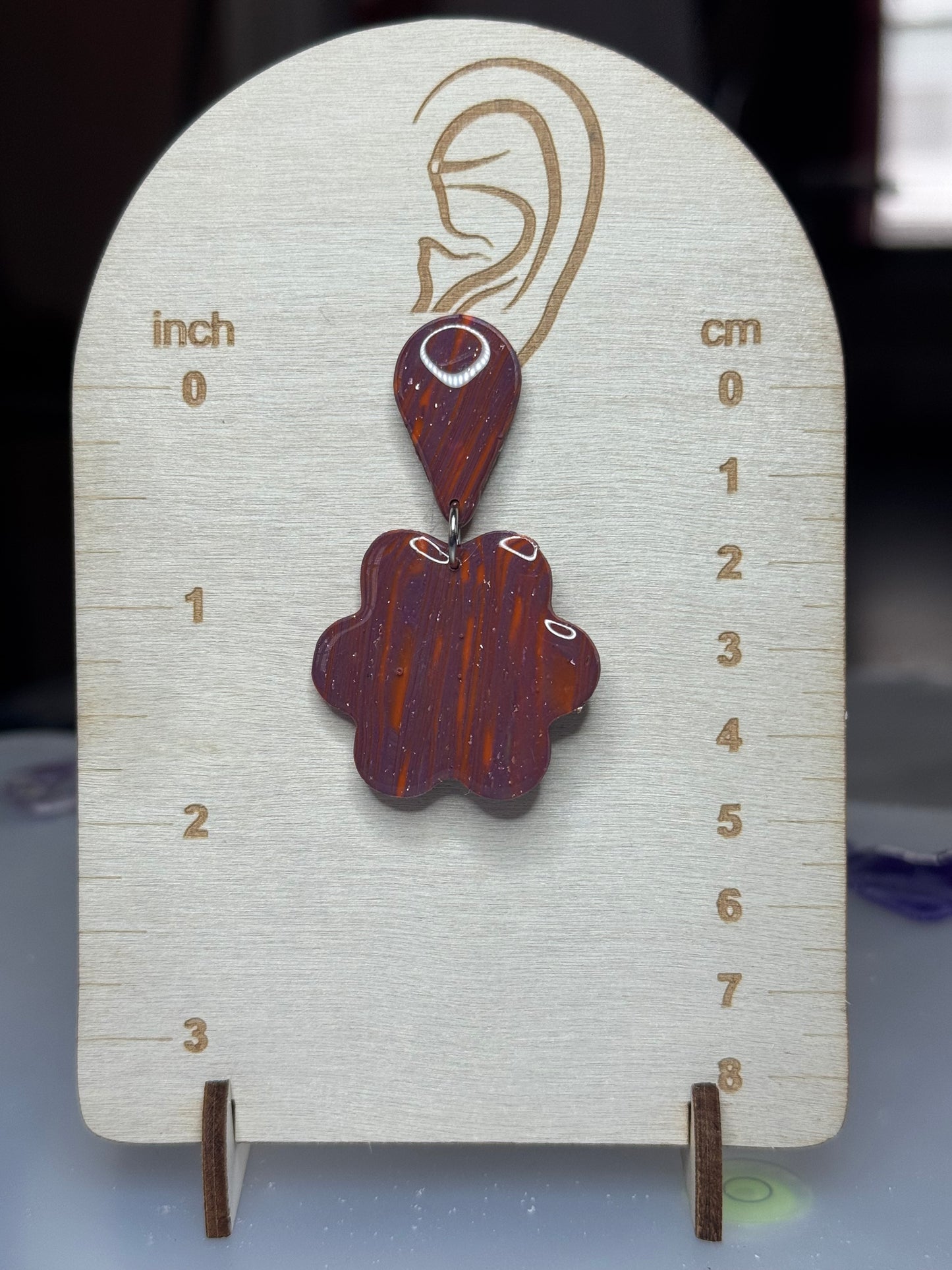 Rustic Marbled Flower Polymer Clay Dangle Earrings