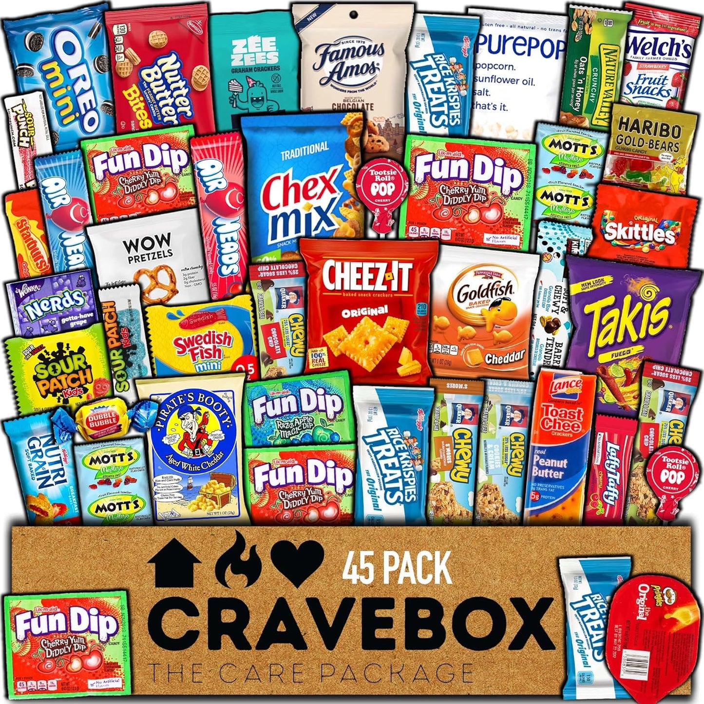 CRAVEBOX Snacks Box Variety Pack Care Package (45 Count) Halloween Treats Gift Basket Adults Kids Grandkids Guys Girls Women Men Boyfriend Birthday Cookies Chips College Student Office School