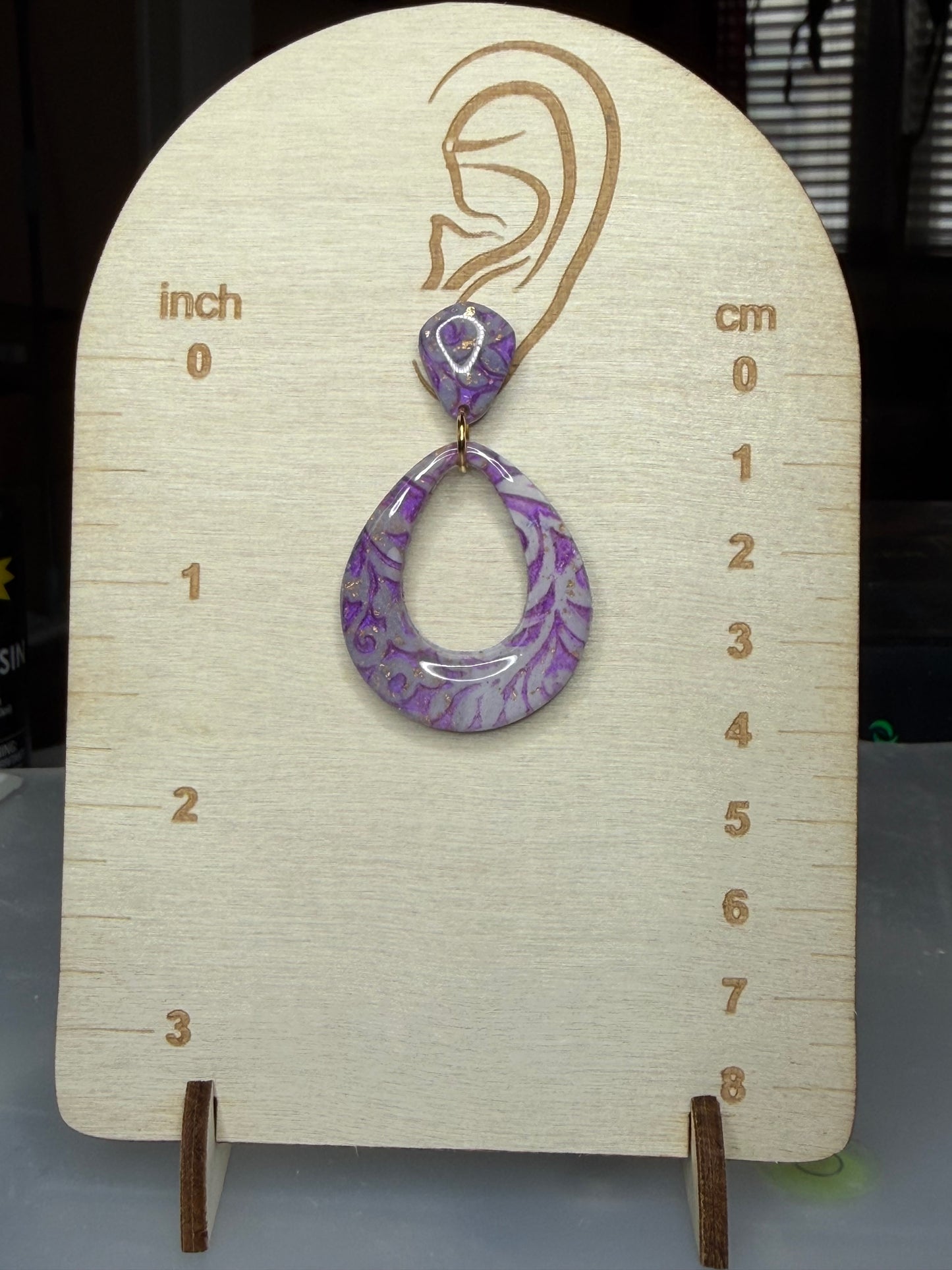 Handmade Purple Floral Resin polymer clay Teardrop Earrings | Lightweight Lavender Statement Dangle Earrings