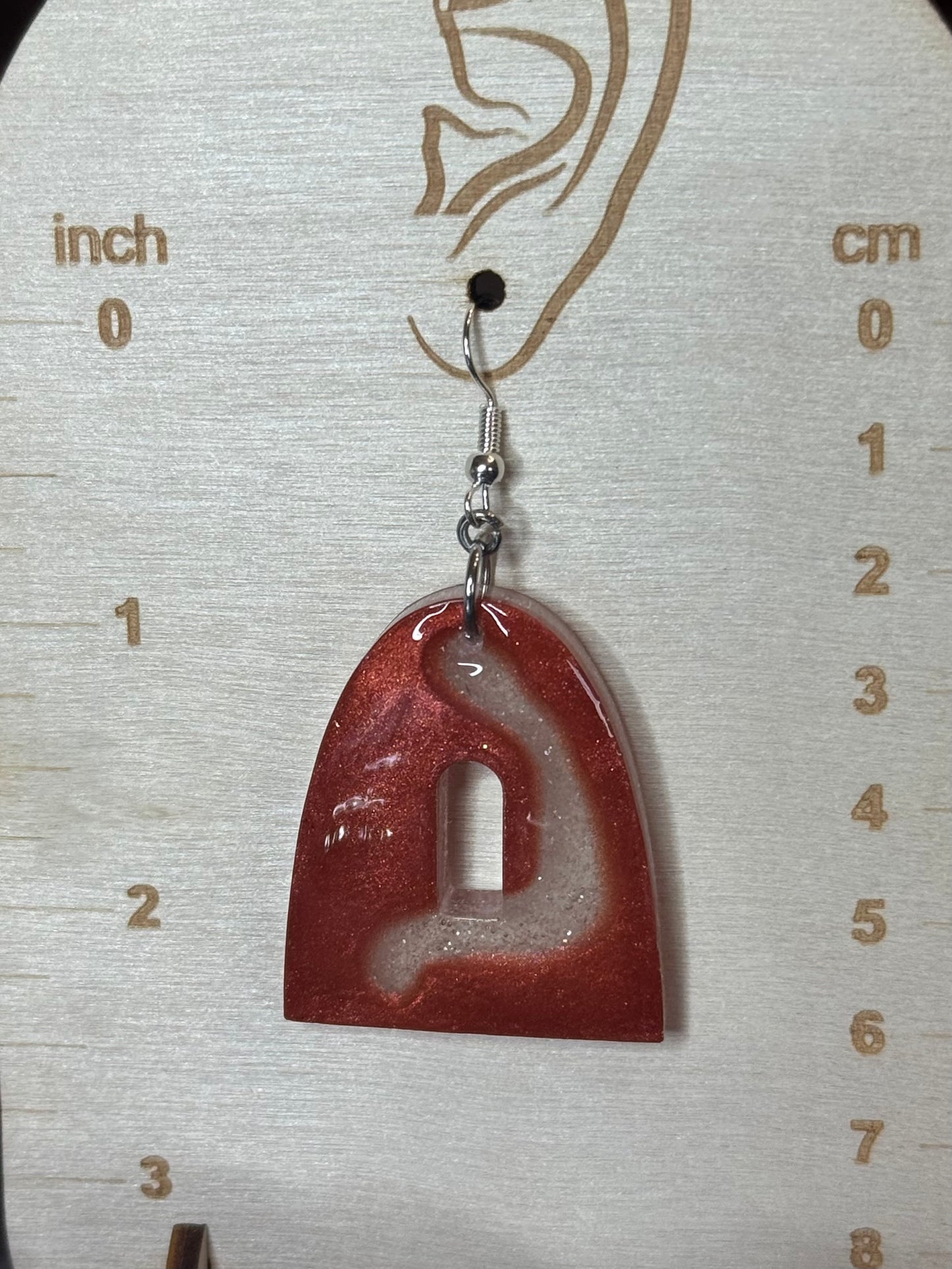 Crimson Swirl Resin Arch Earrings