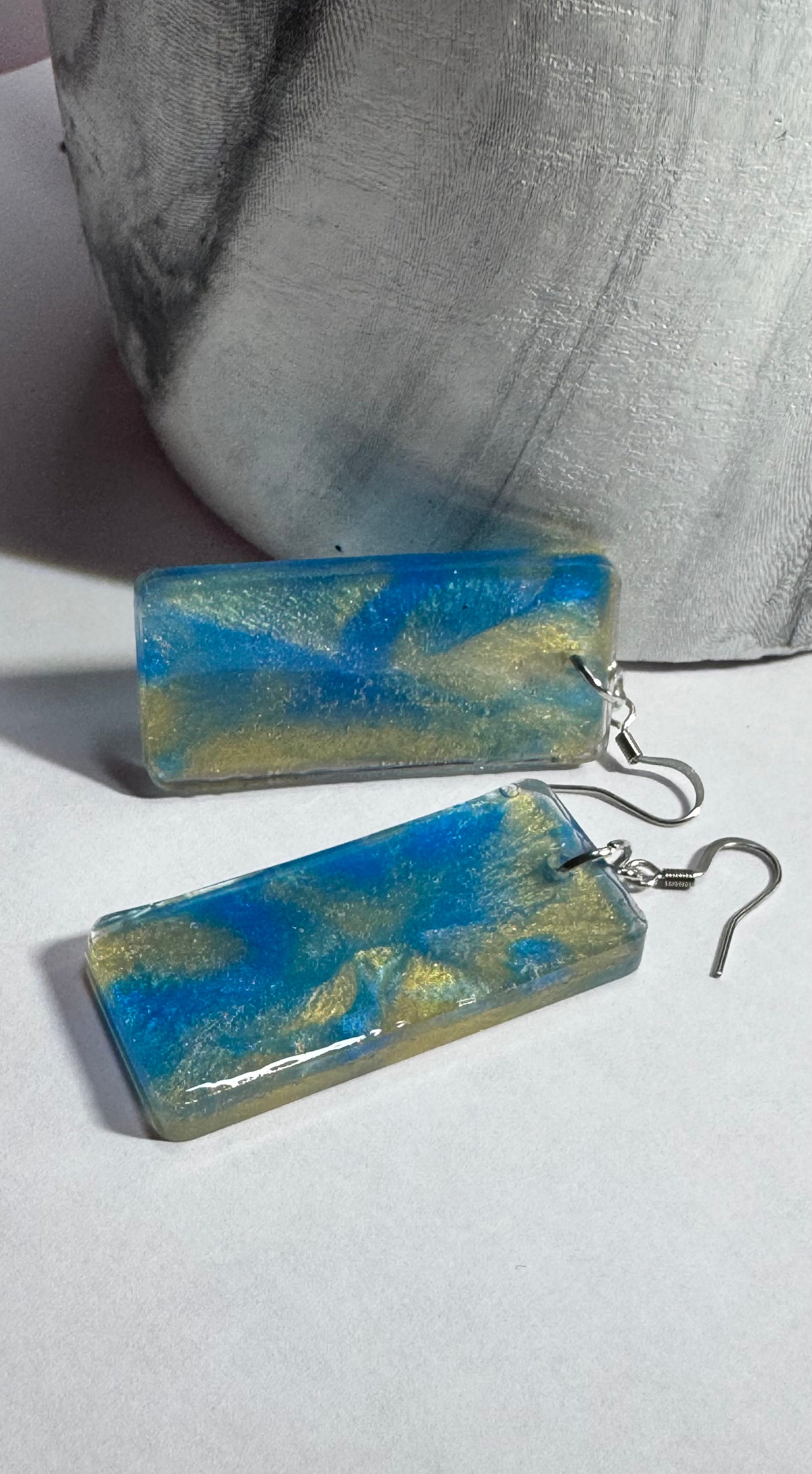 Golden Blue Resin Earrings