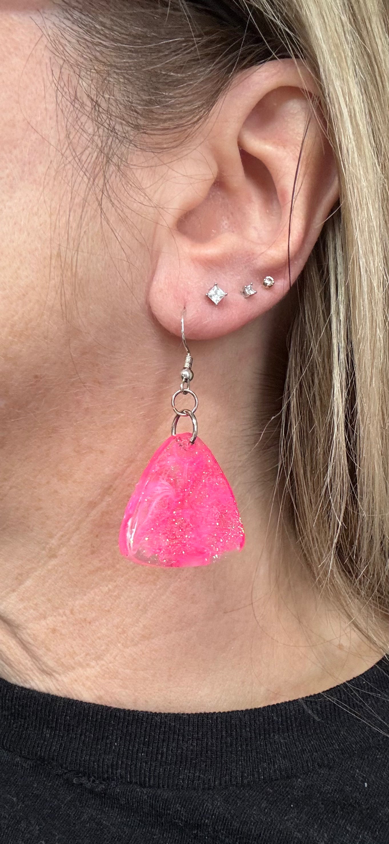 That 80s Neon Glitter Pink Earrings