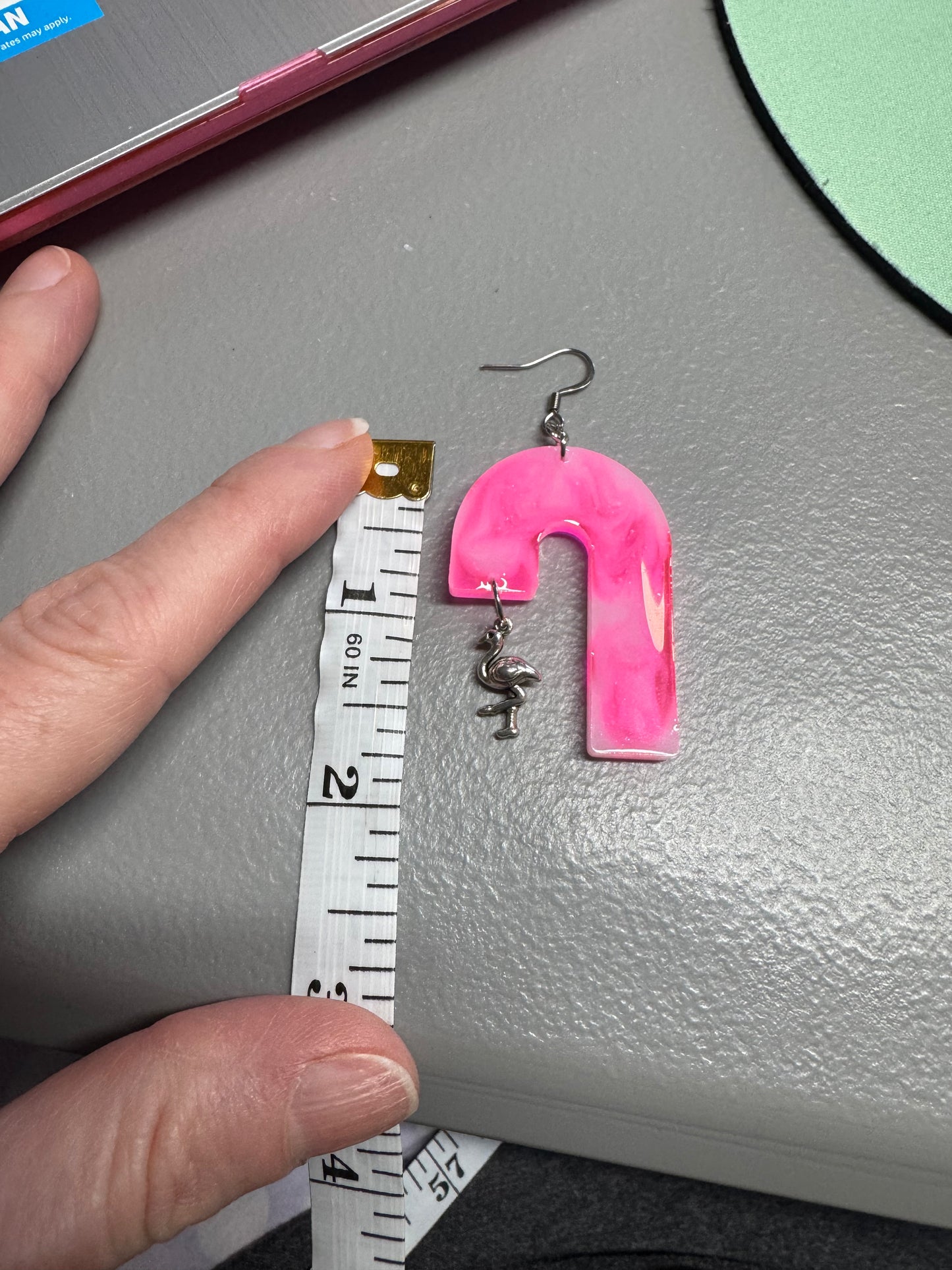 Resin Earrings with Flamingo Charm