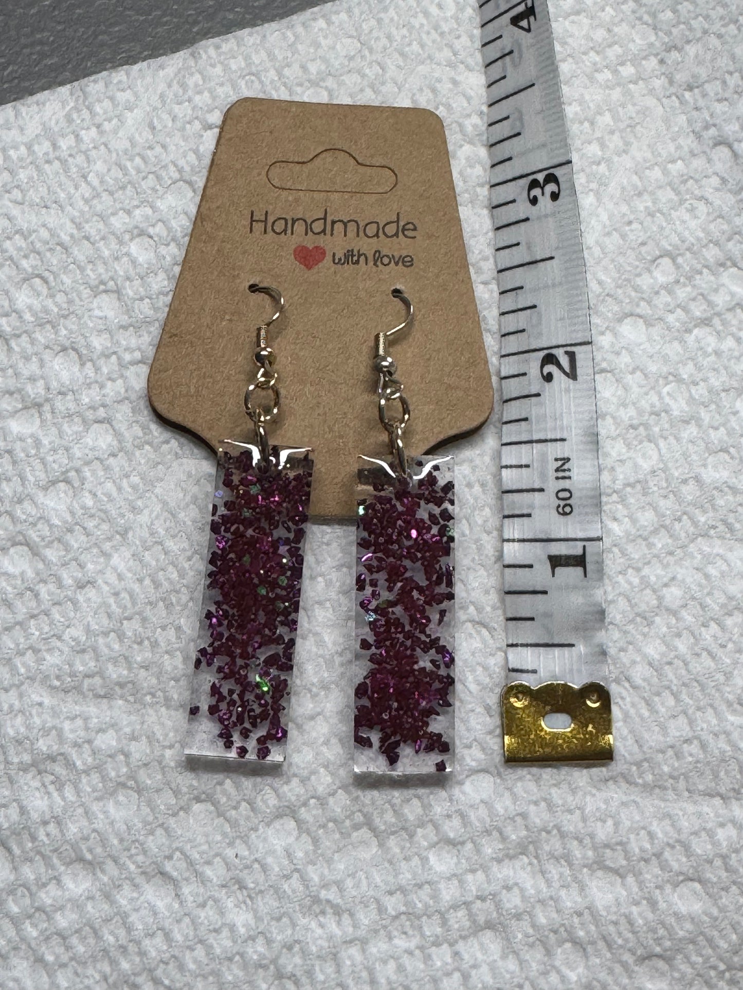 Purple Glass/Glitter Resin Earrings