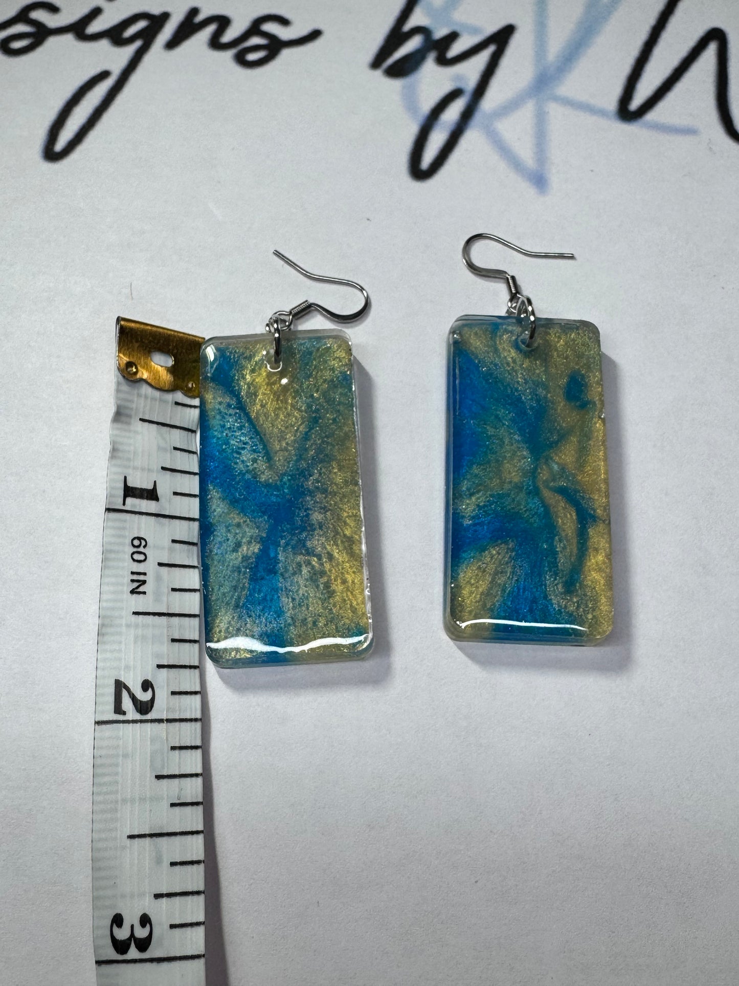 Golden Blue Resin Earrings